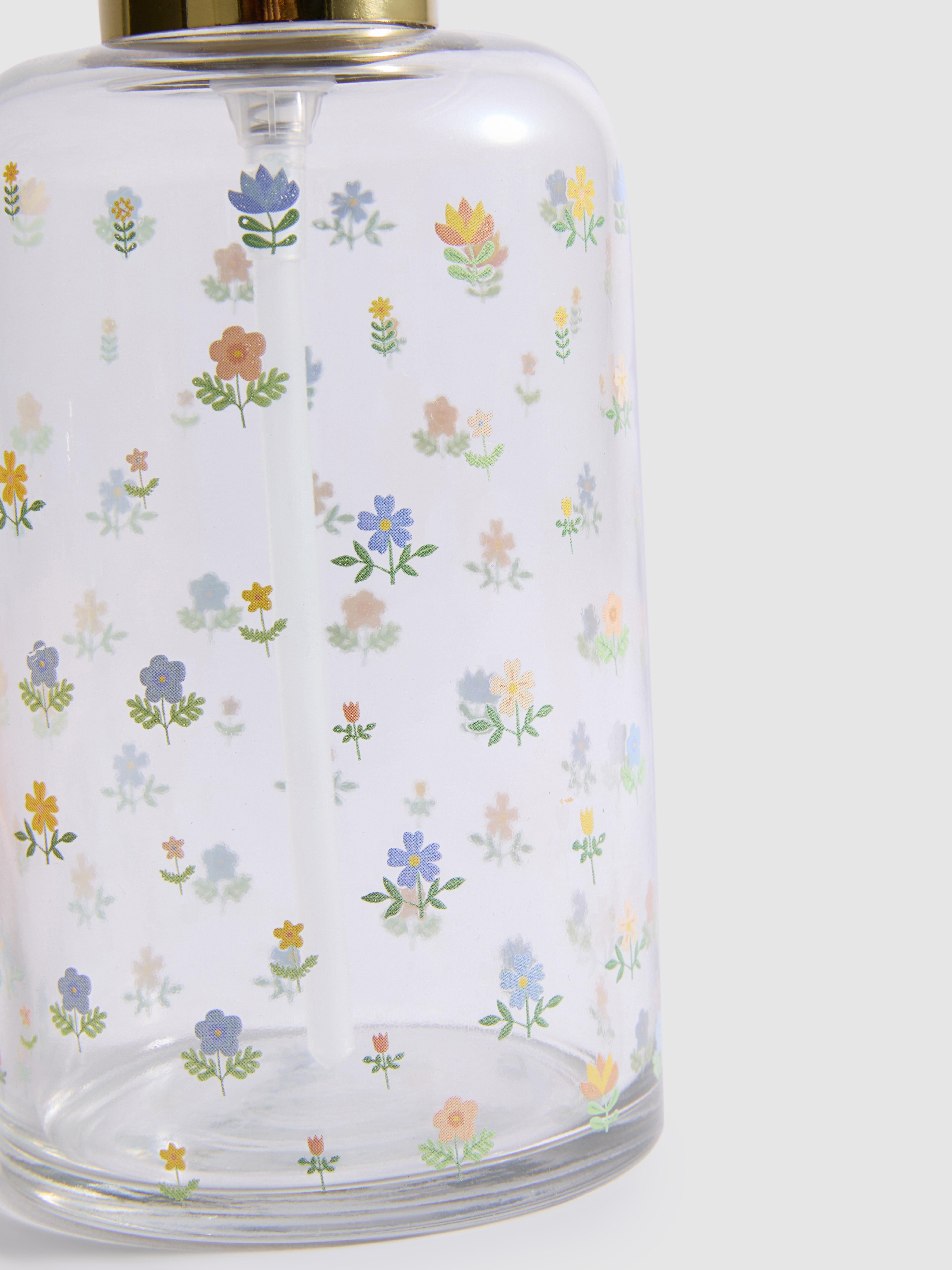 Glazen zeeppompje met bloemenprint