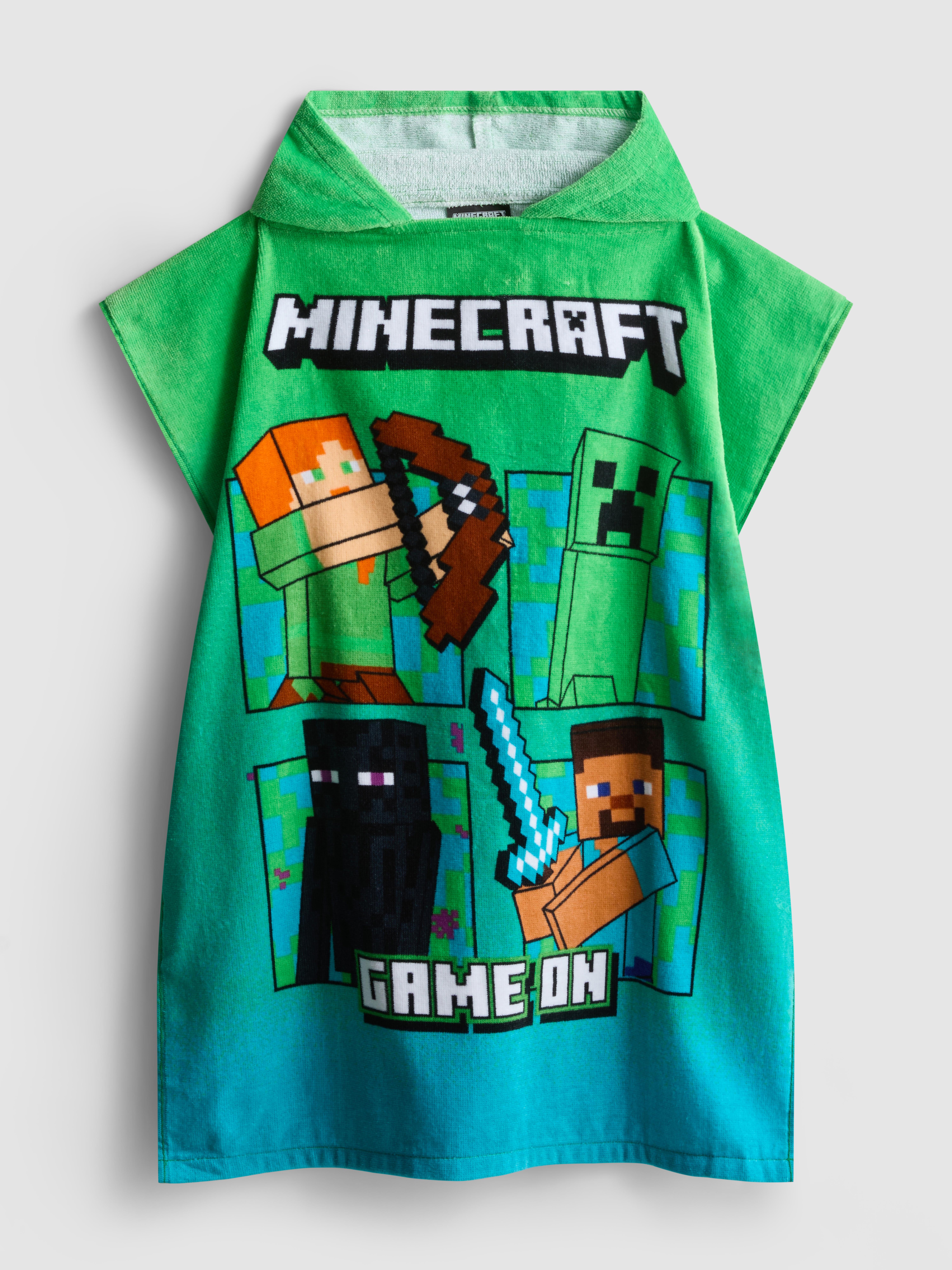 Boys Green Minecraft Hooded Towel Poncho