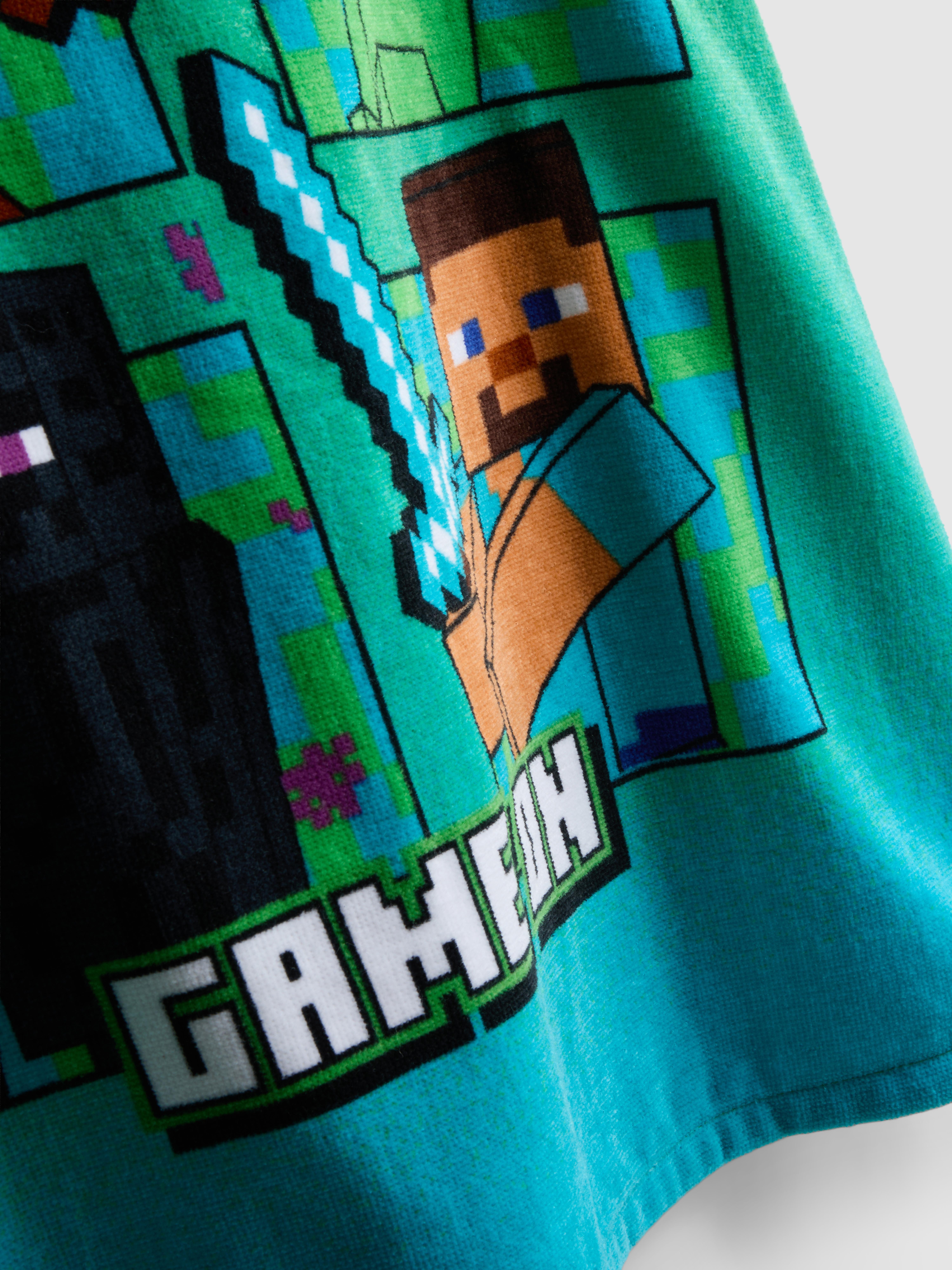 Boys Green Minecraft Hooded Towel Poncho