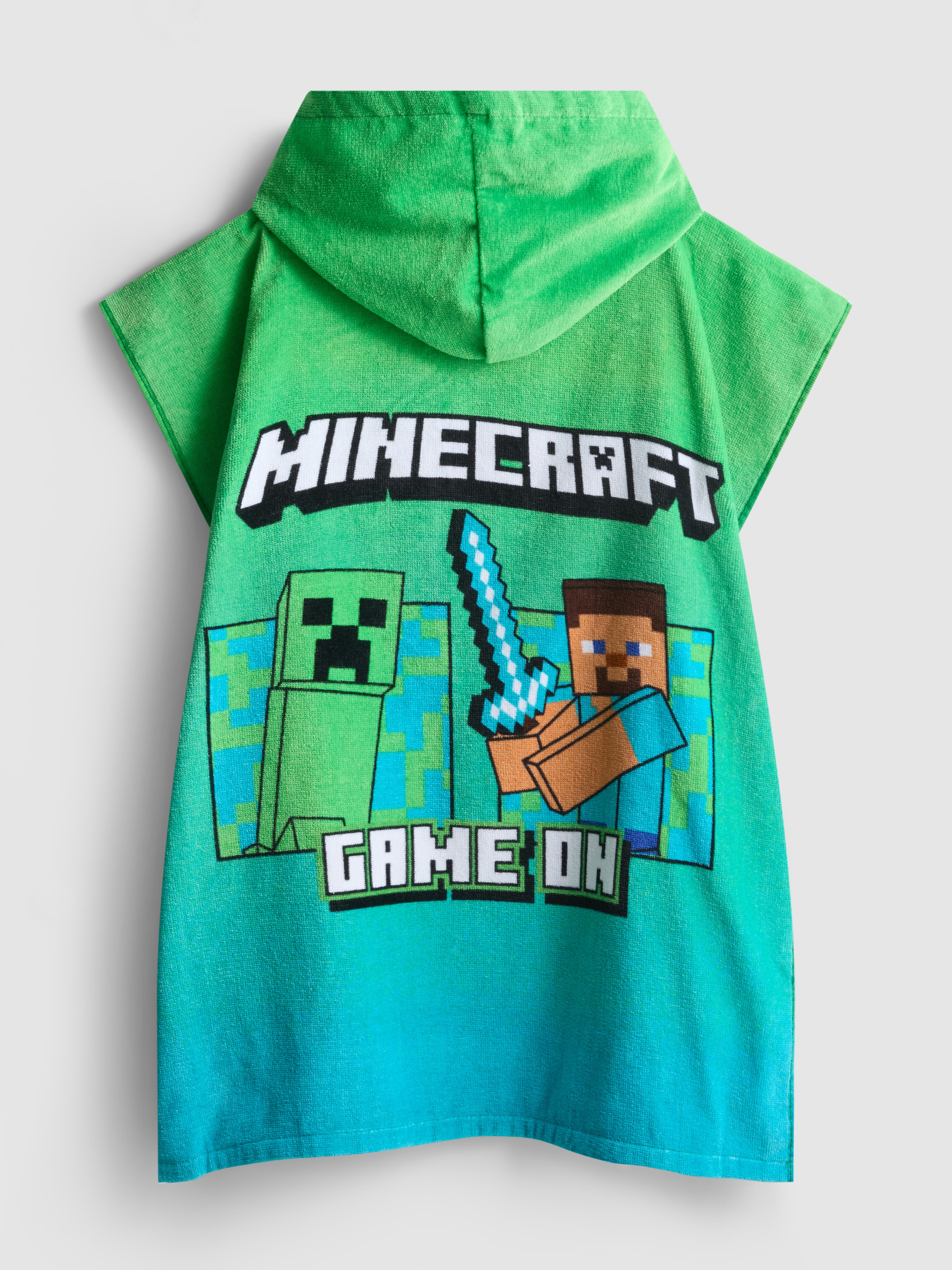 Boys Green Minecraft Hooded Towel Poncho
