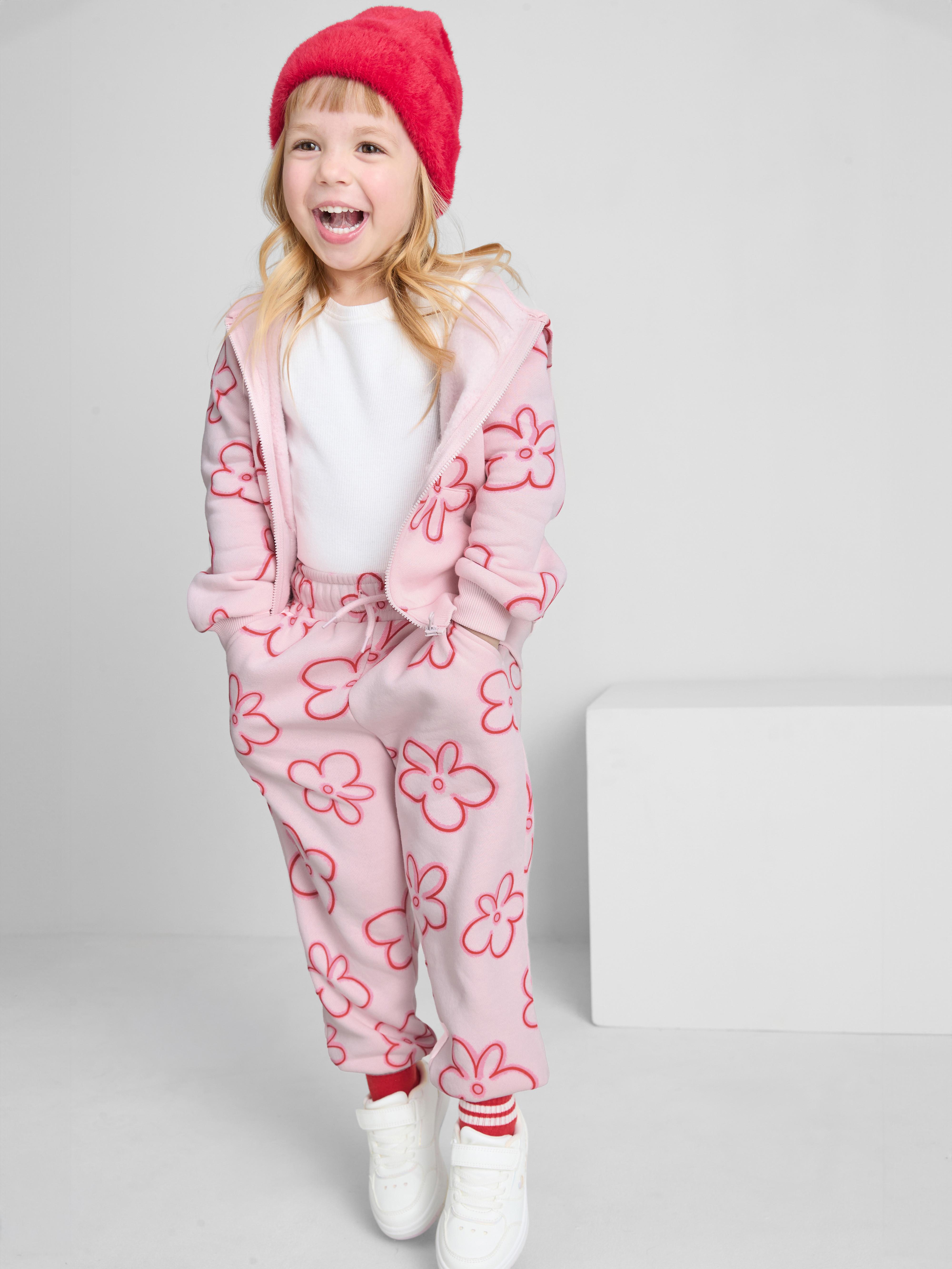Girls Light Pink 1.5-8yrs | Printed Zip-Up Hoodie