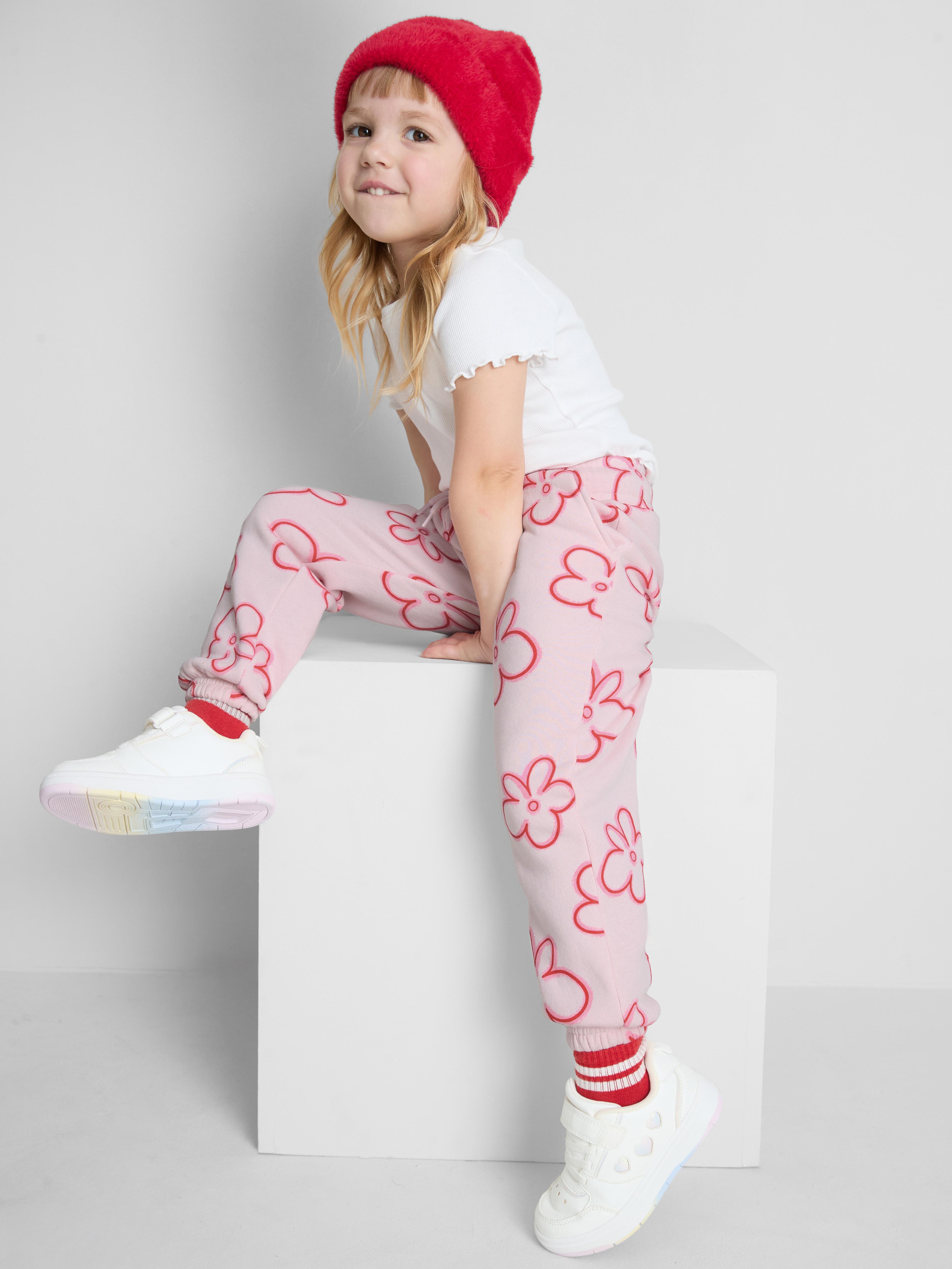 Girls Light Pink 1.5-8yrs | Printed Cuffed Joggers