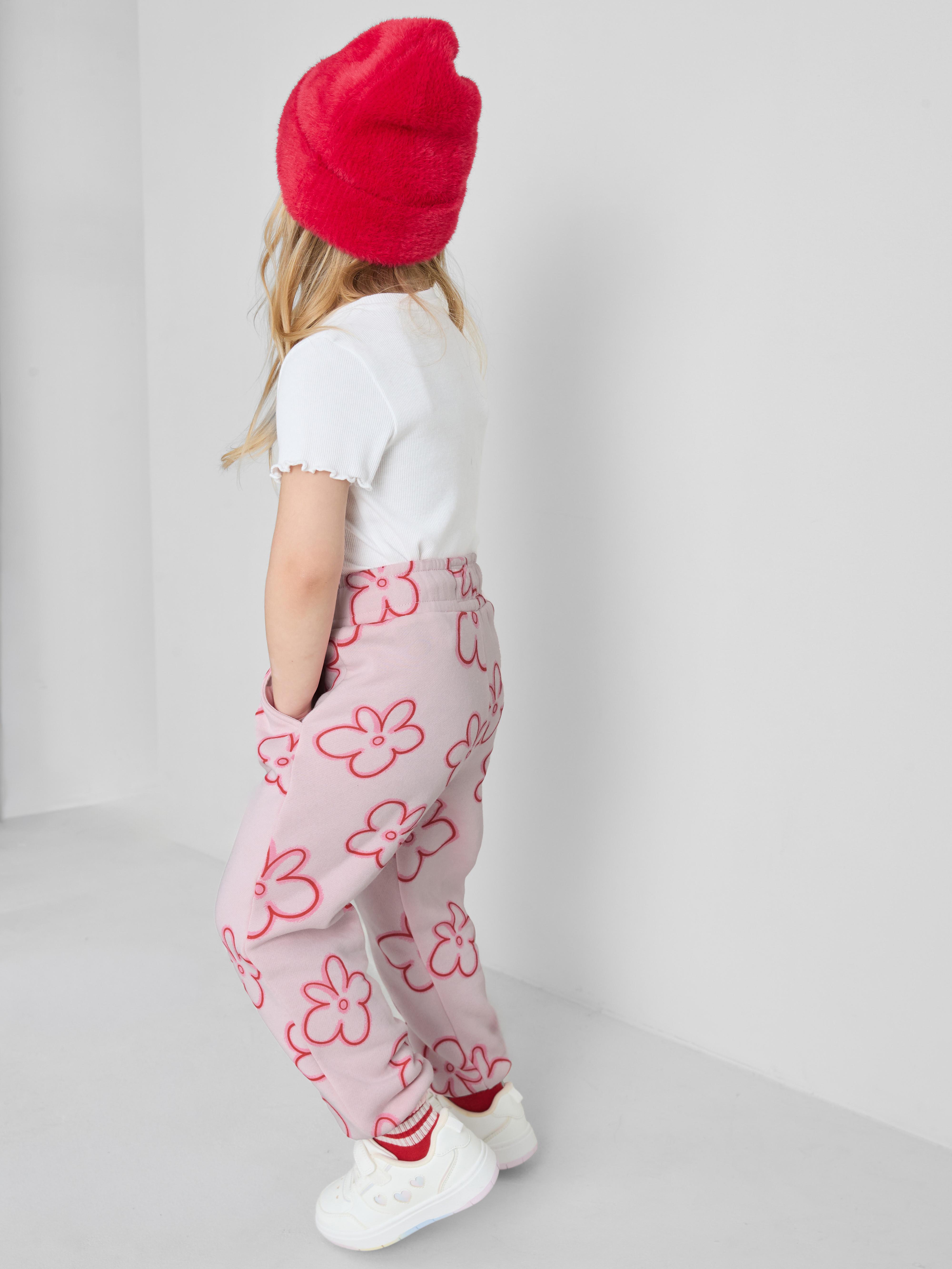 Girls Light Pink 1.5-8yrs | Printed Cuffed Joggers