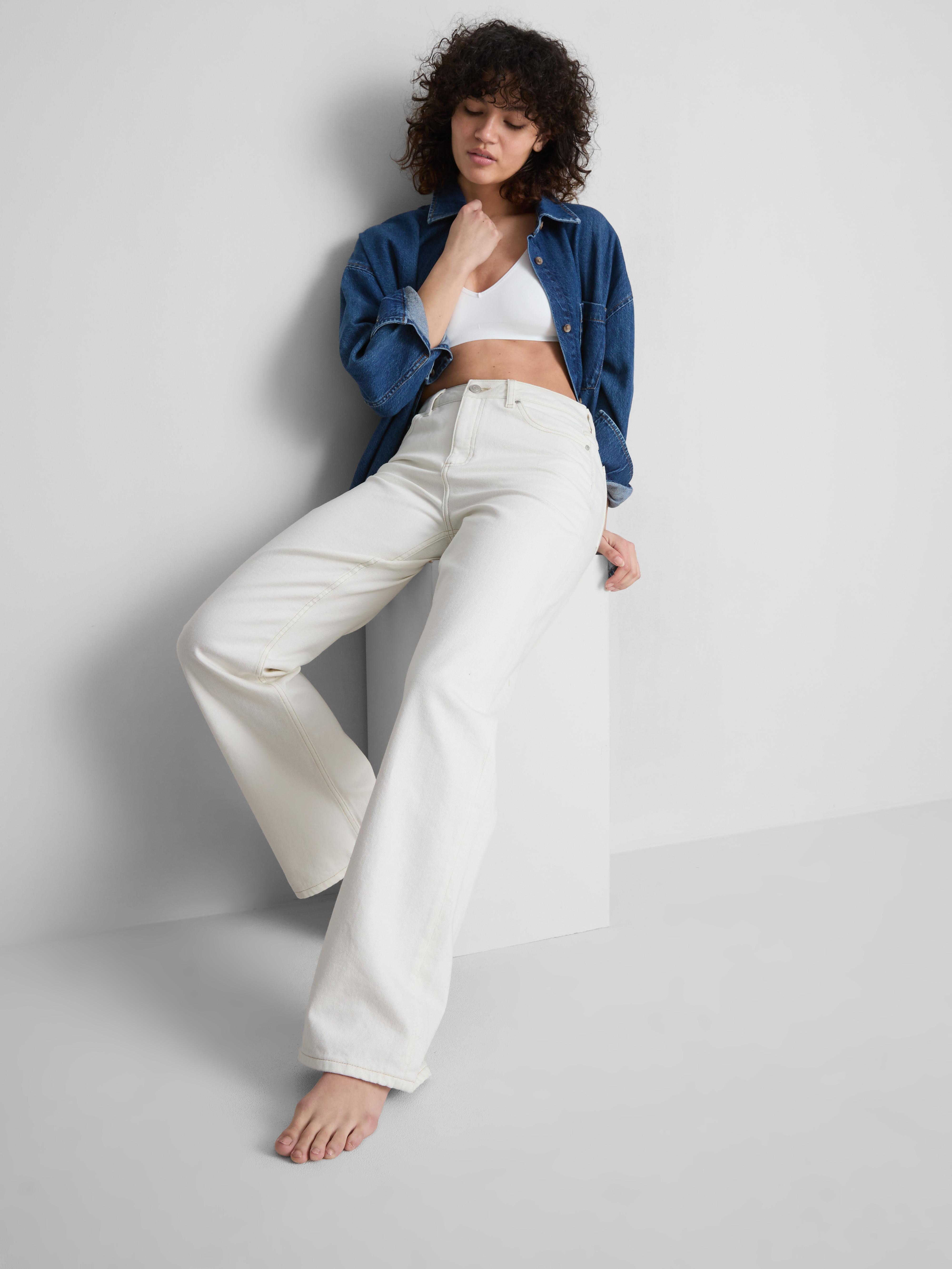 Cotton Denim Straight Leg Jeans