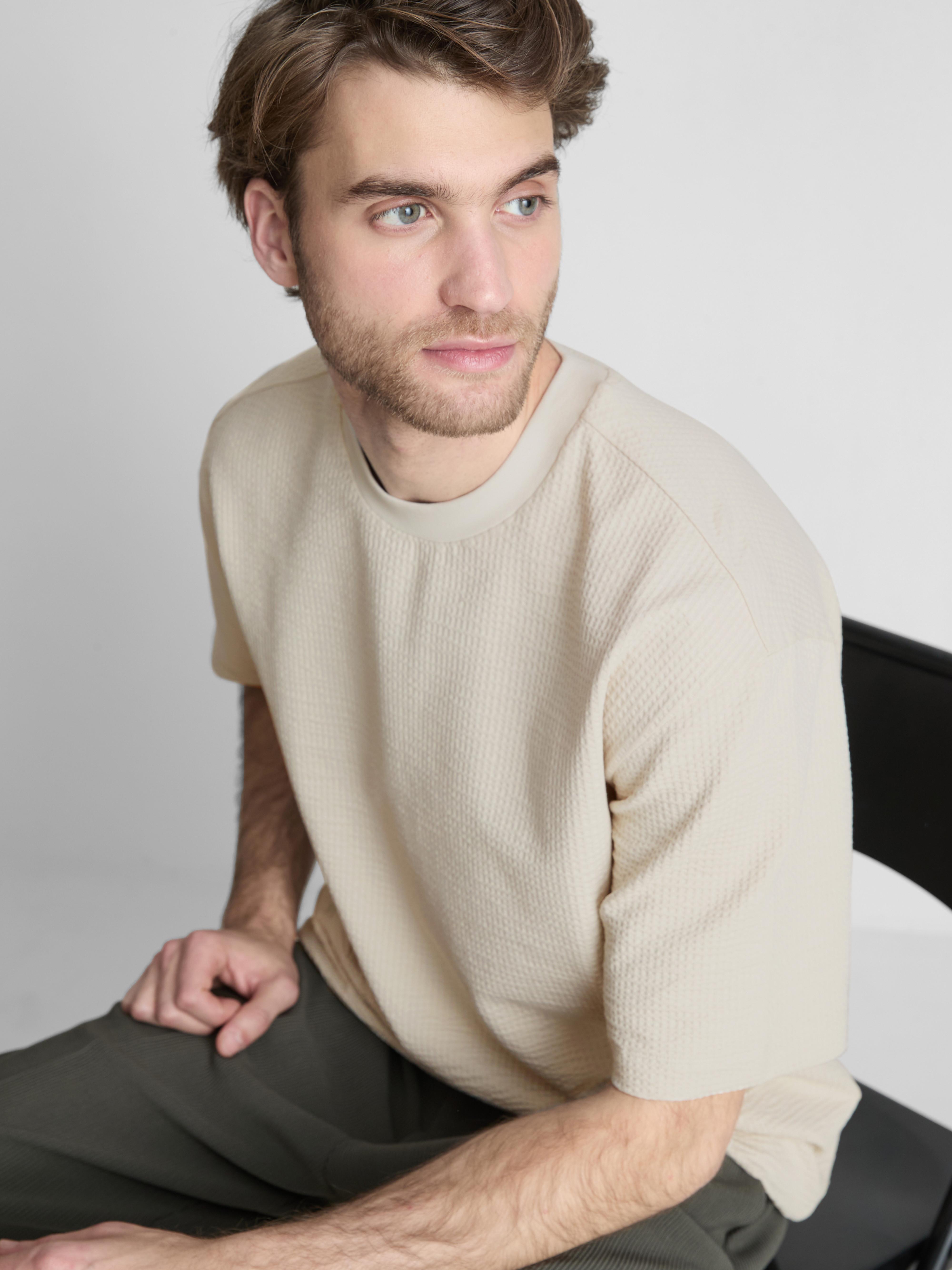 Men's Ivory Short Sleeve Textured T-Shirt