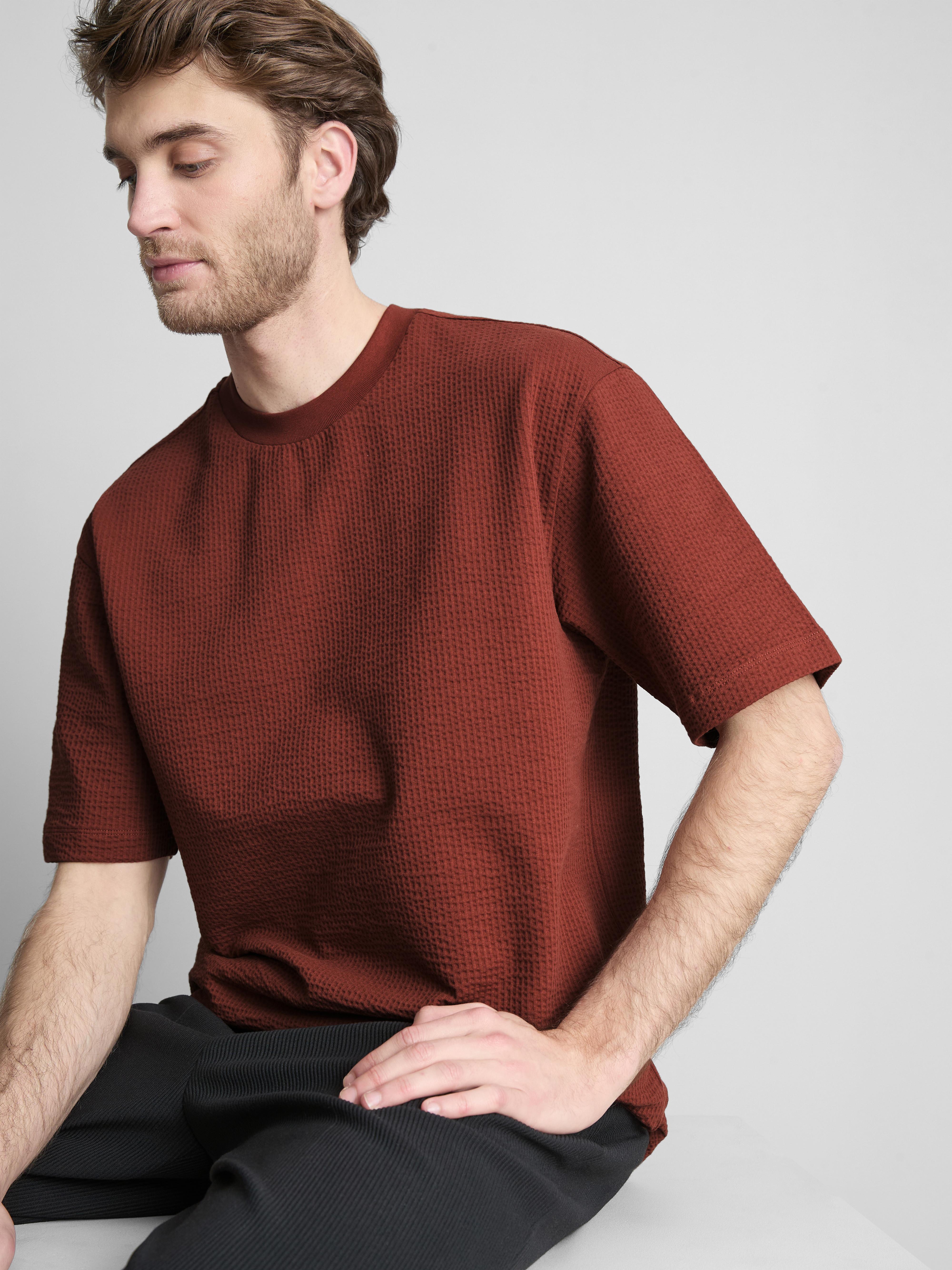 Men's Burnt Orange Short Sleeve Textured T-Shirt