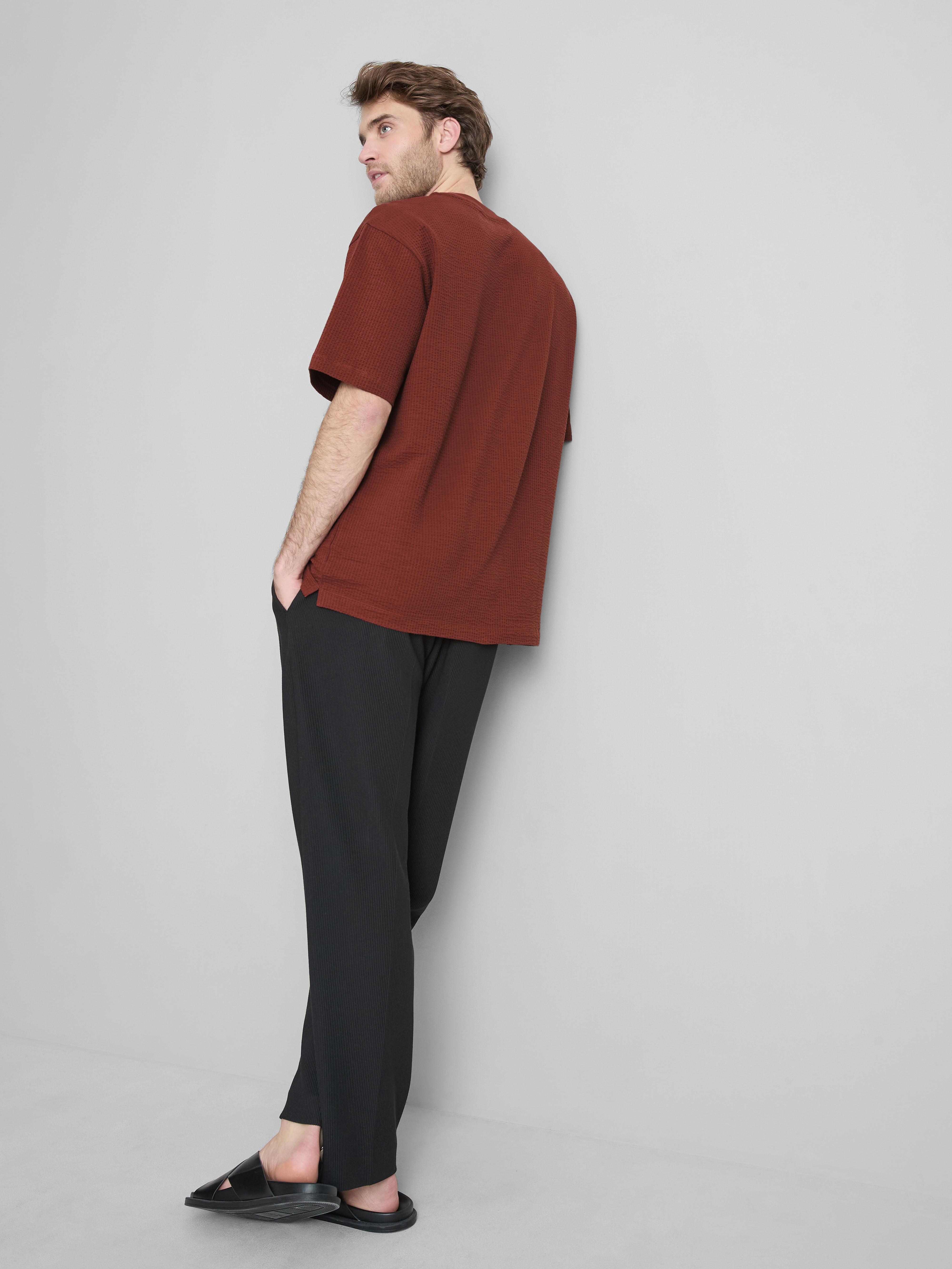 Men's Burnt Orange Short Sleeve Textured T-Shirt