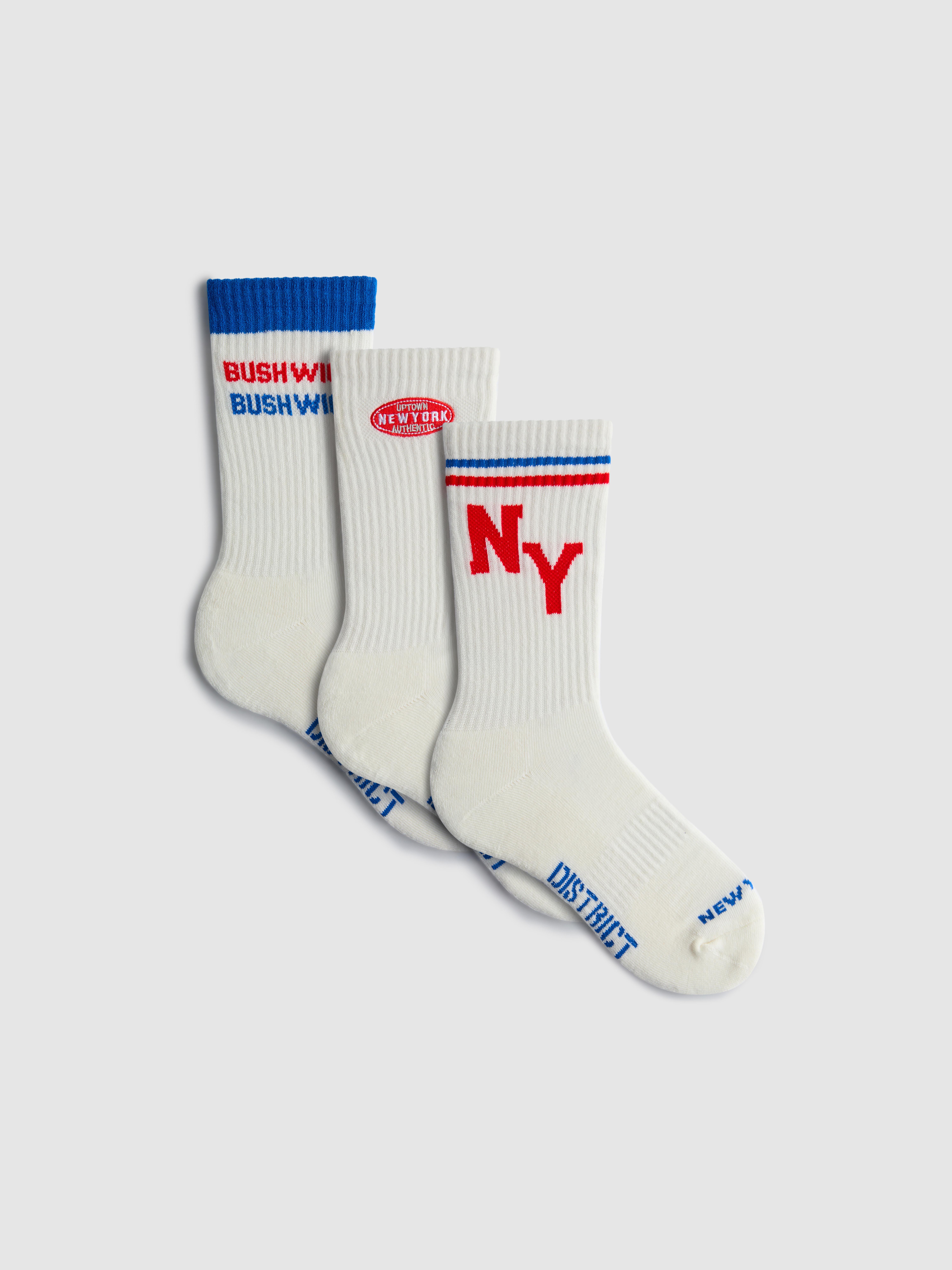 Socken mit Stadtteil-Motiven, 3er-Pack Ecrufarben