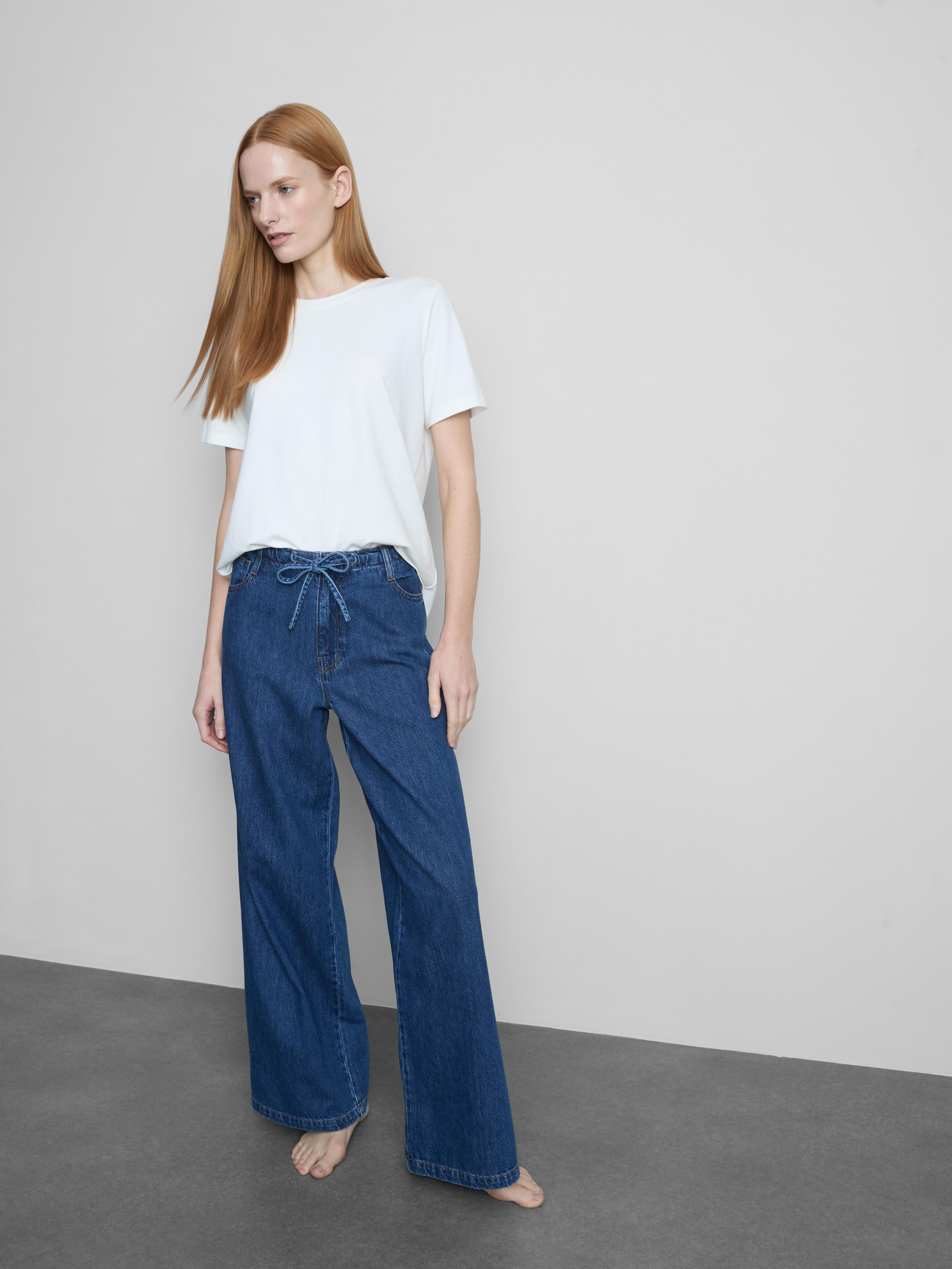 Women's Indigo Tie-Waist Mid-Rise Wide-Leg Jeans