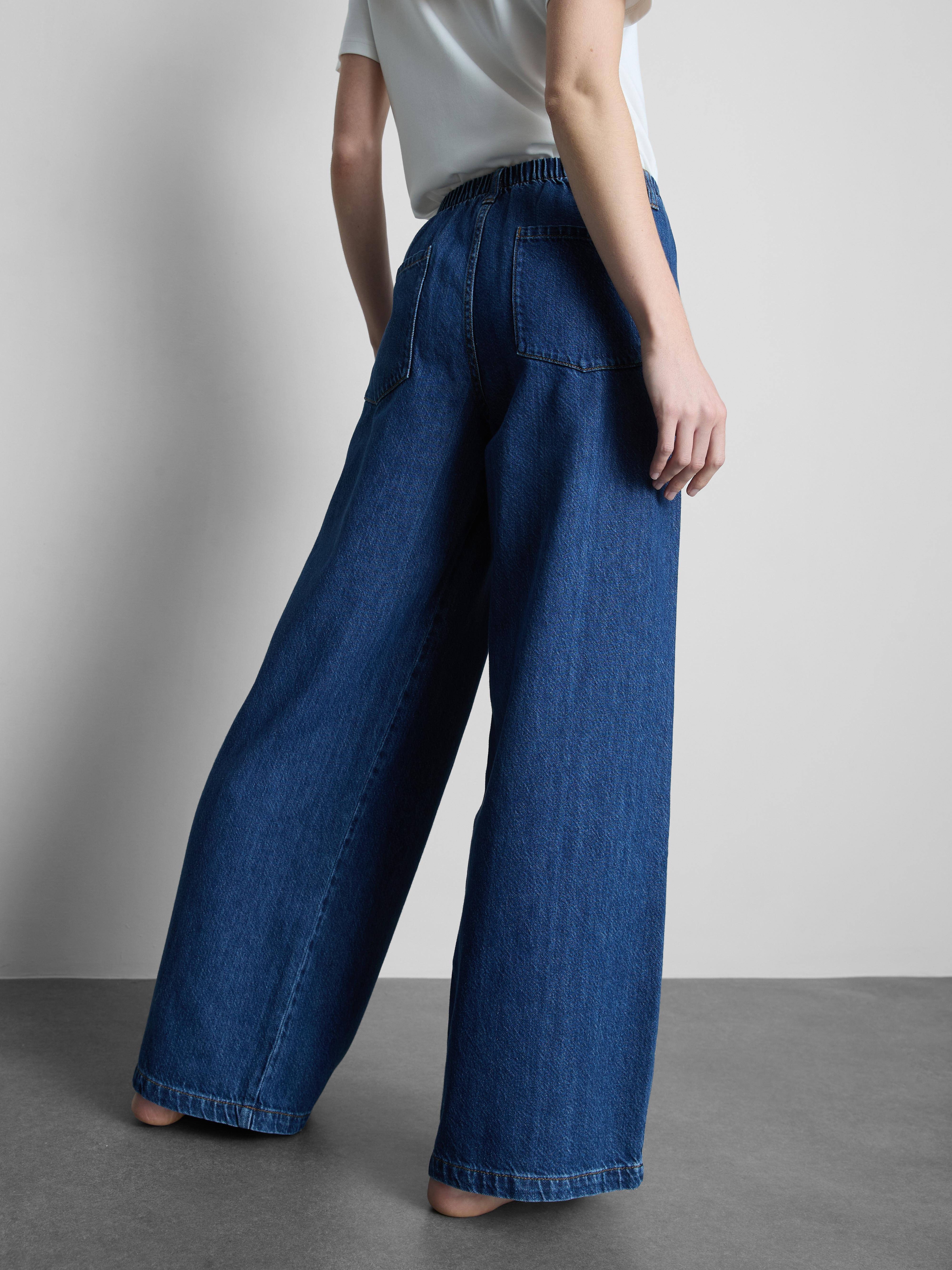Women's Indigo Tie-Waist Mid-Rise Wide-Leg Jeans