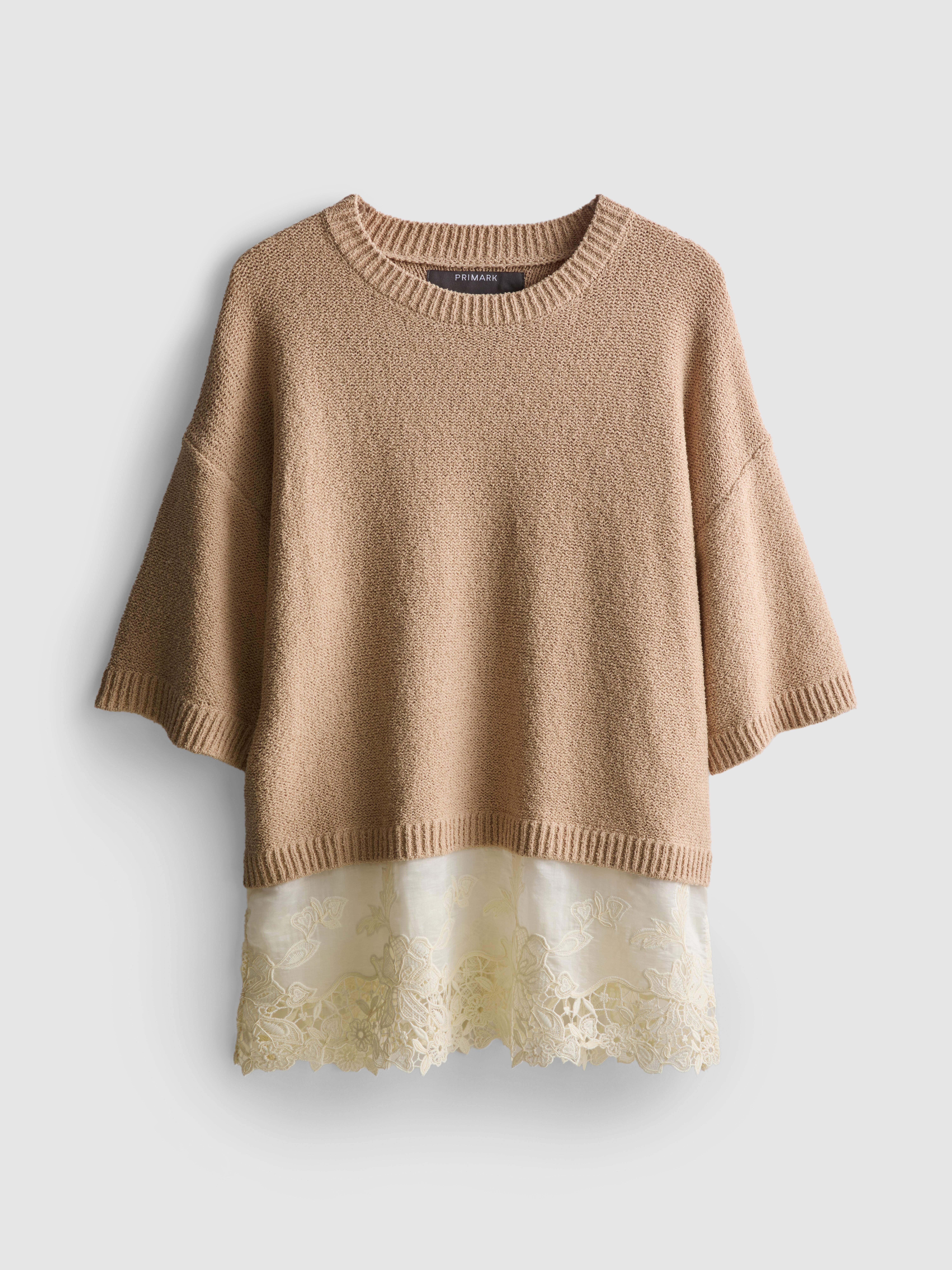 Broderie Hem Short Sleeve Sweater