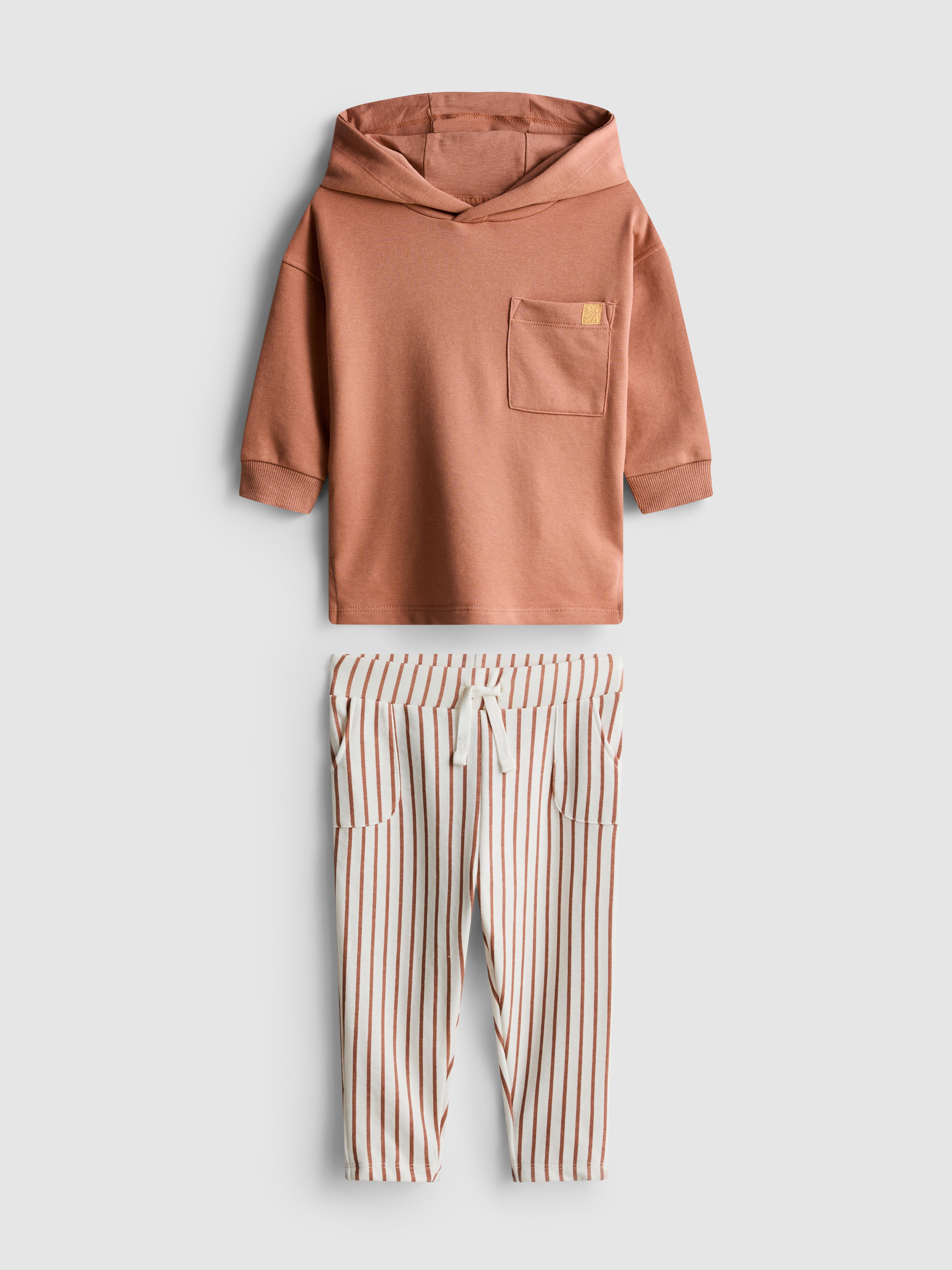 Baby Boys Terracotta 0-36mths | Hoodie and Stripe Joggers Set