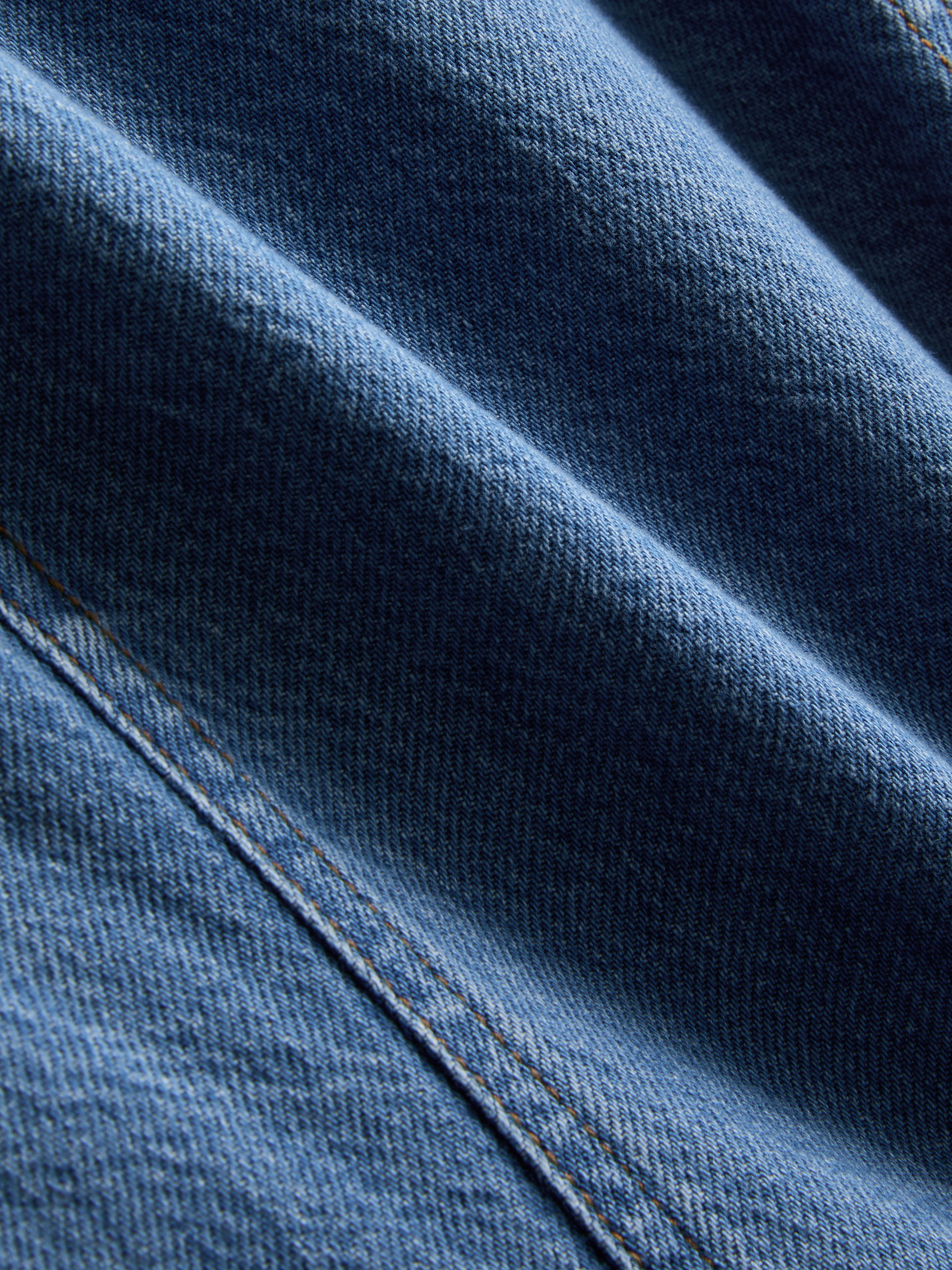 Cotton Denim Structured Crewneck Top