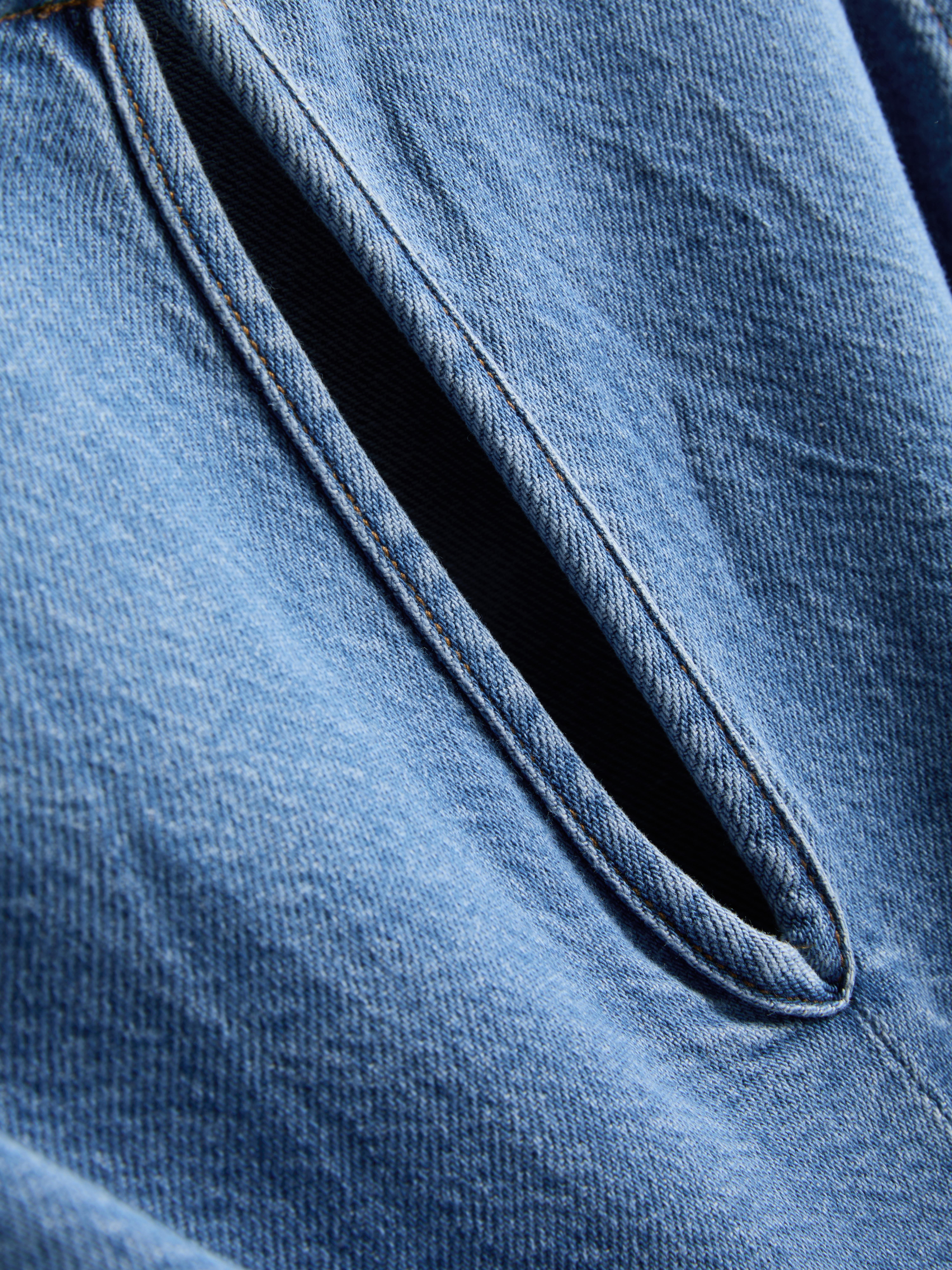 Cotton Denim Structured Crewneck Top