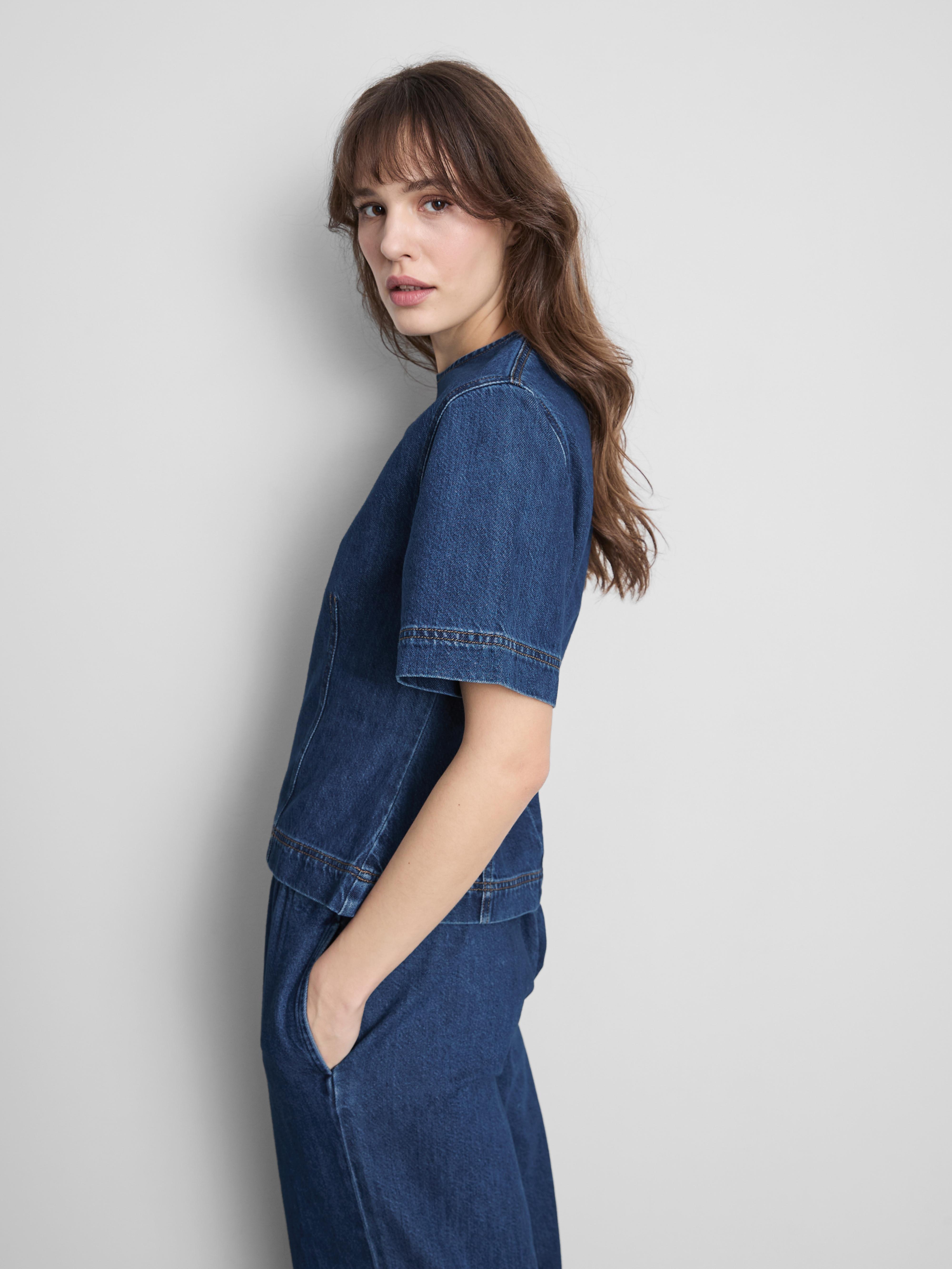 Bawełniany jeansowy top z okrągłym dekoltem