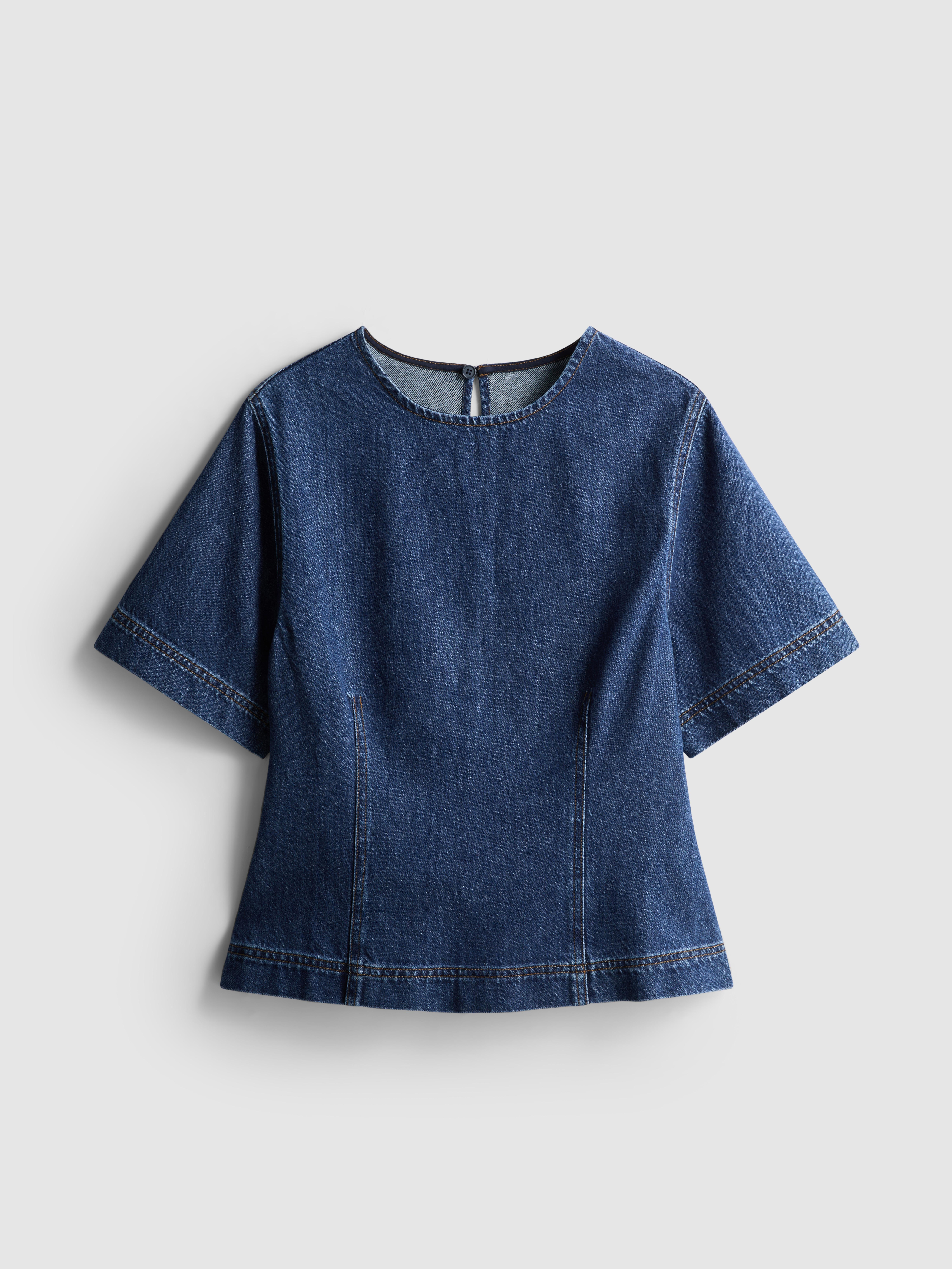 Bawełniany jeansowy top z okrągłym dekoltem