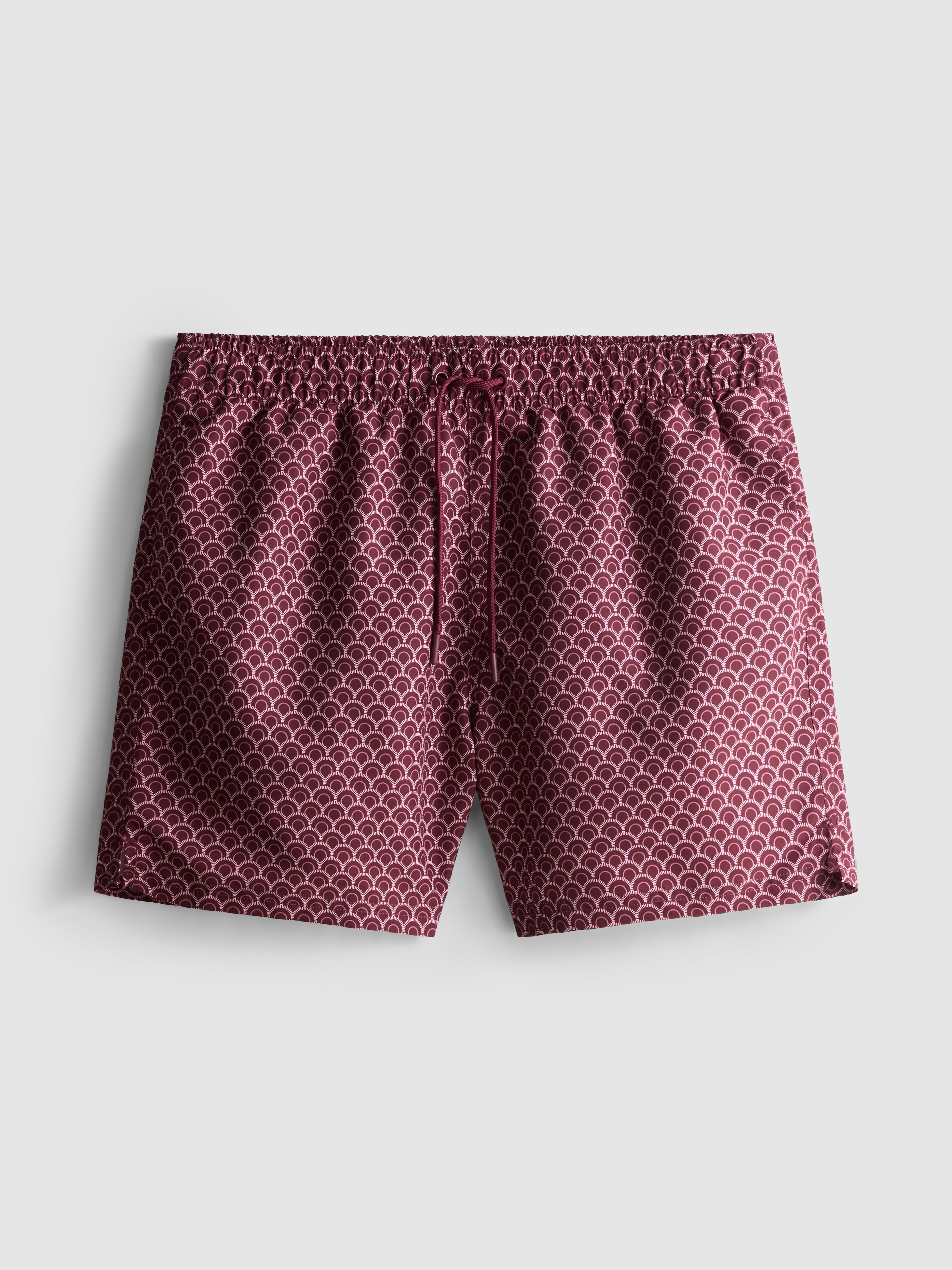 Men's Burgundy Geometric Drawstring Swim Trunks