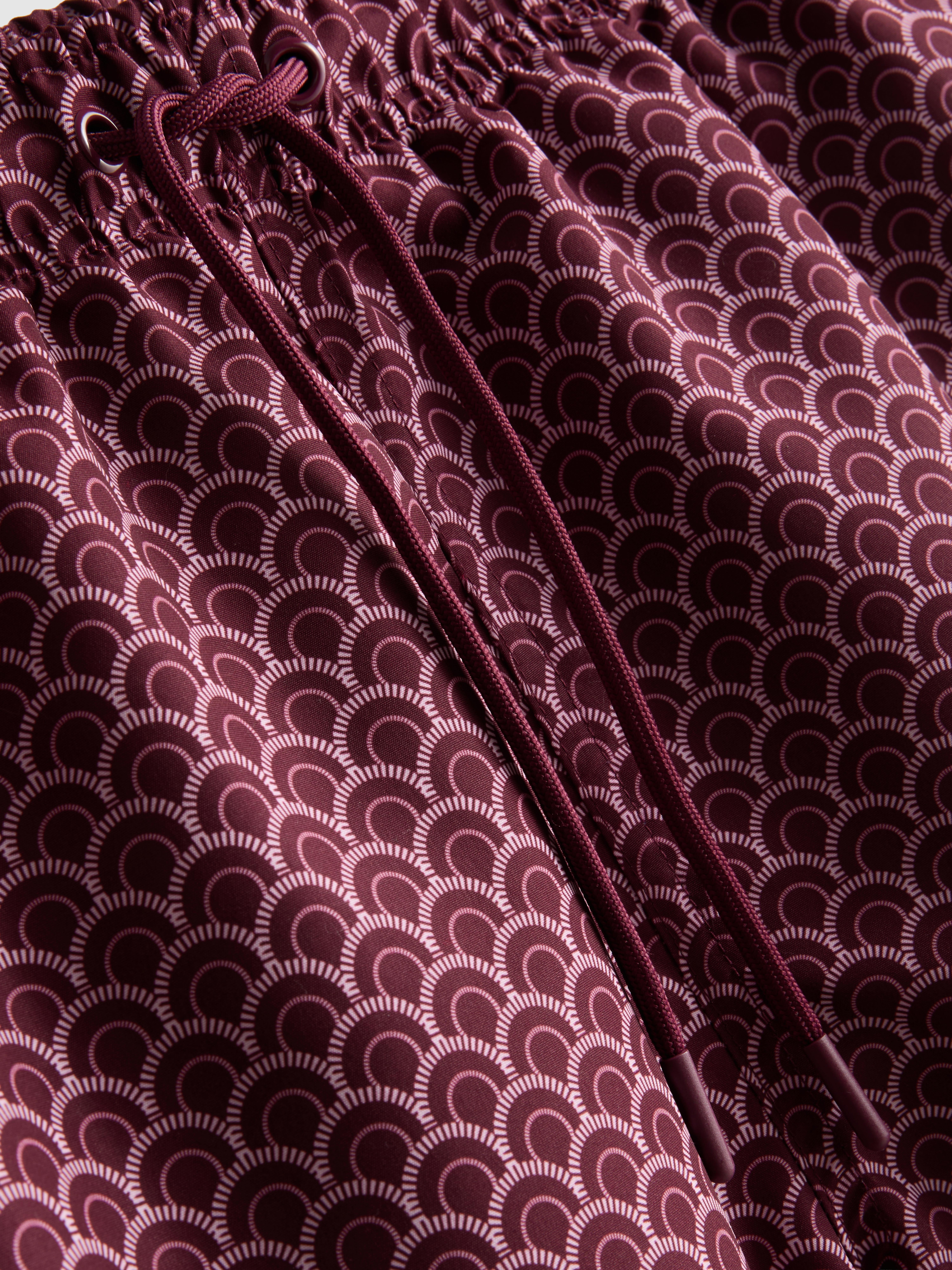 Men's Burgundy Geometric Drawstring Swim Trunks