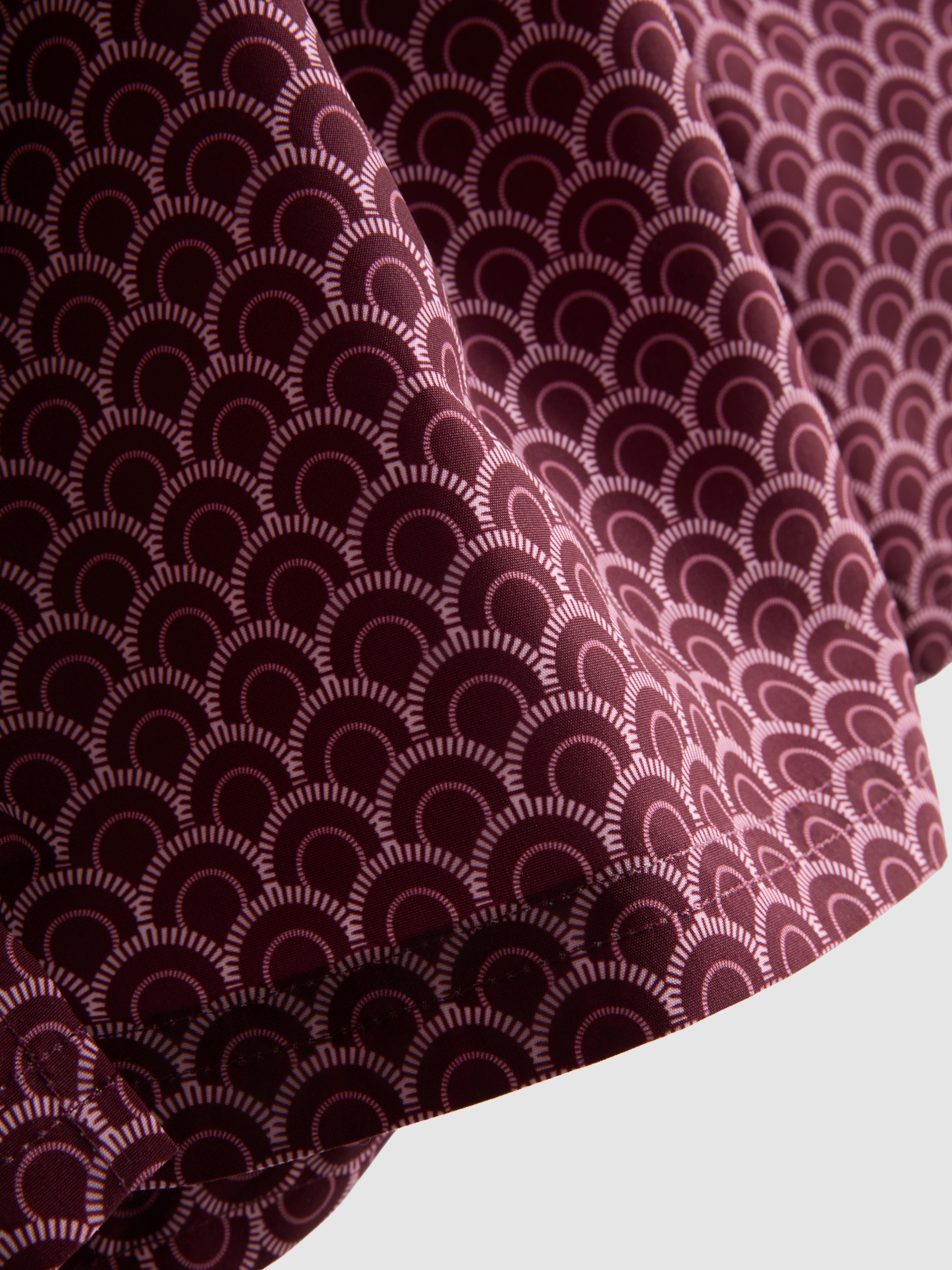 Men's Burgundy Geometric Drawstring Swim Trunks