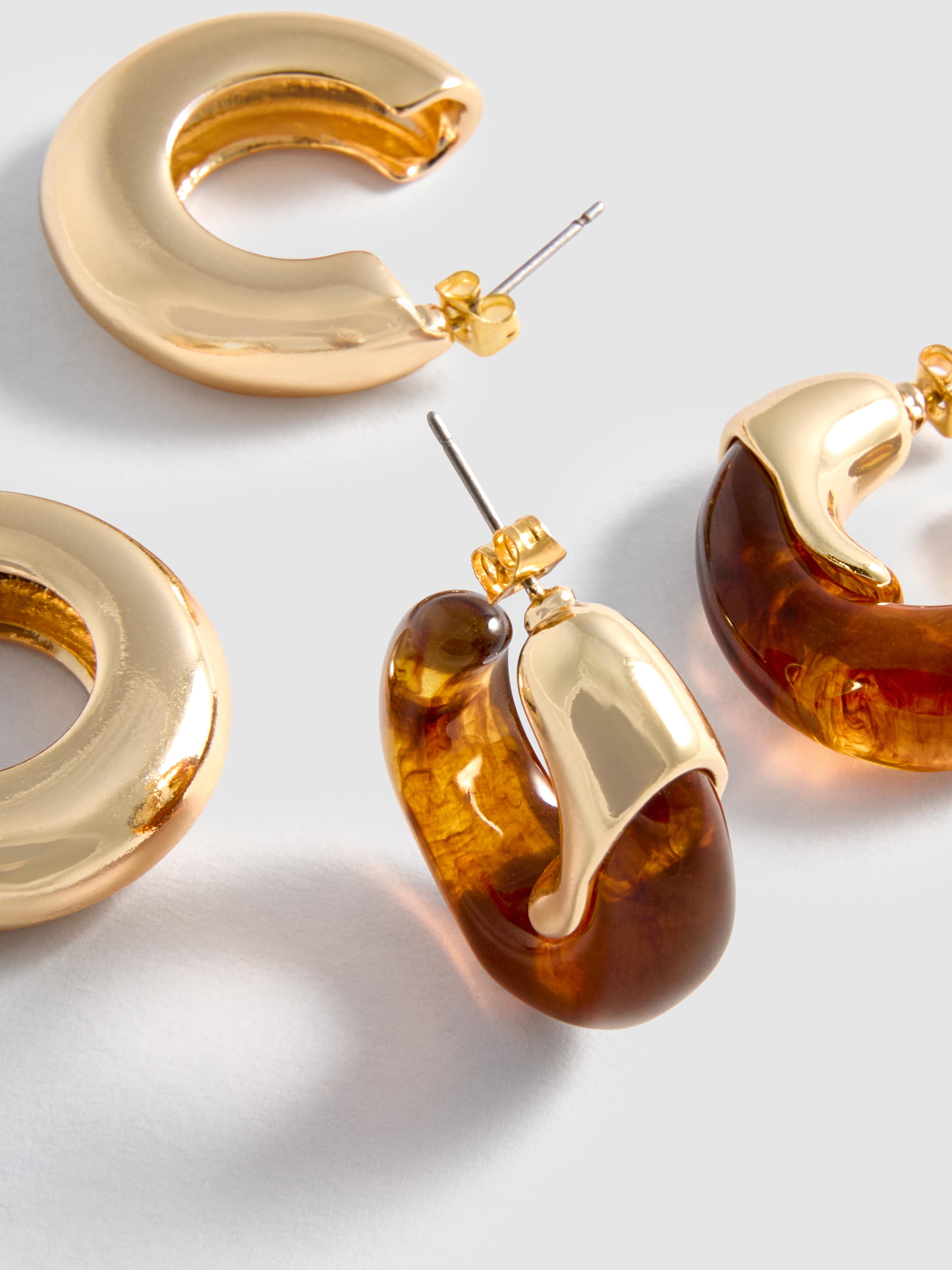 Set 2 Paia Orecchini A Cerchio Donna - Oro E Argento Placcato 14K, Diametro 30mm, Leggeri, Ipoallergenici, In Confezione Regalo