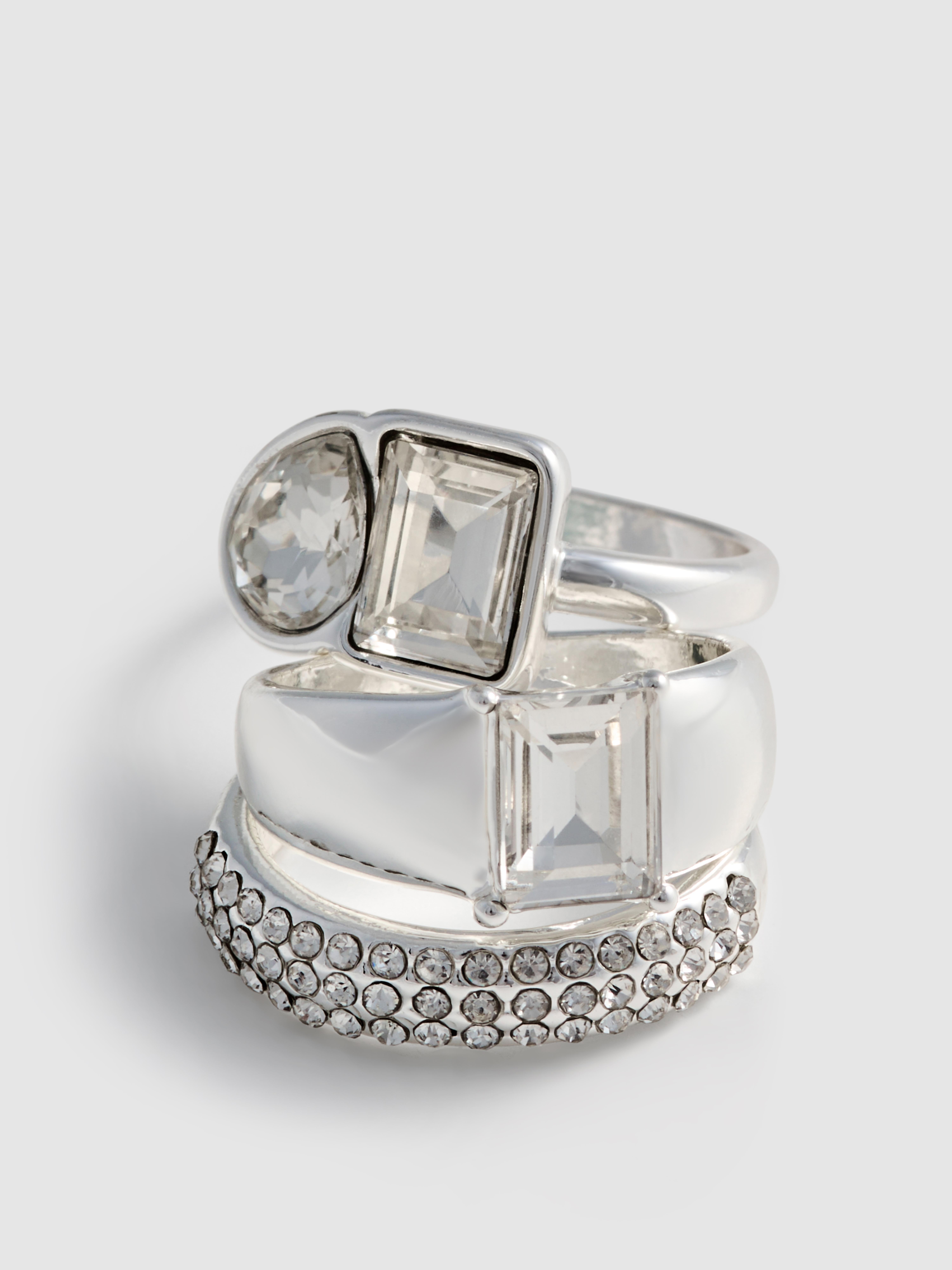 3pk Chunky Diamanté Rings