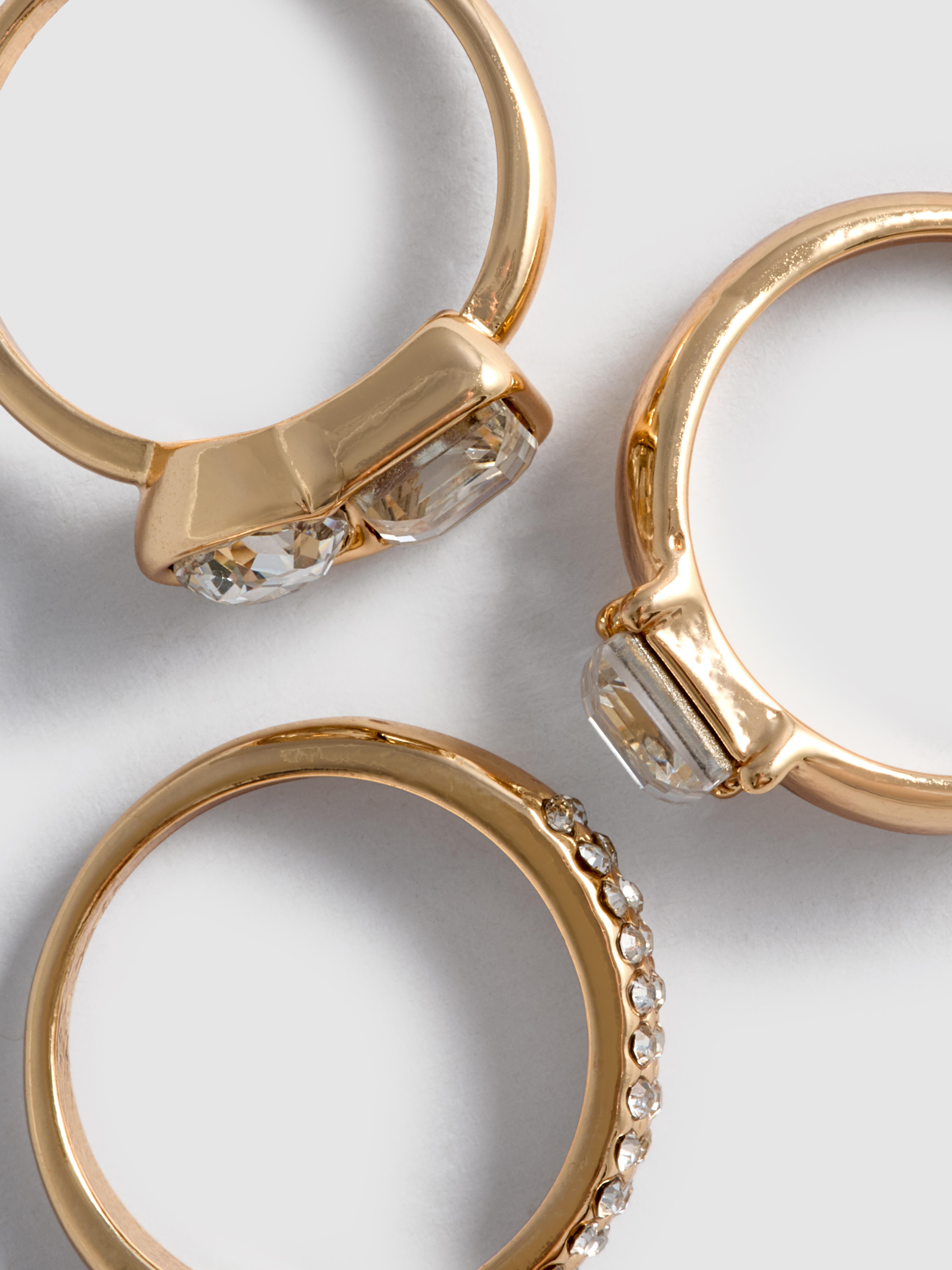 3pk Chunky Diamanté Rings