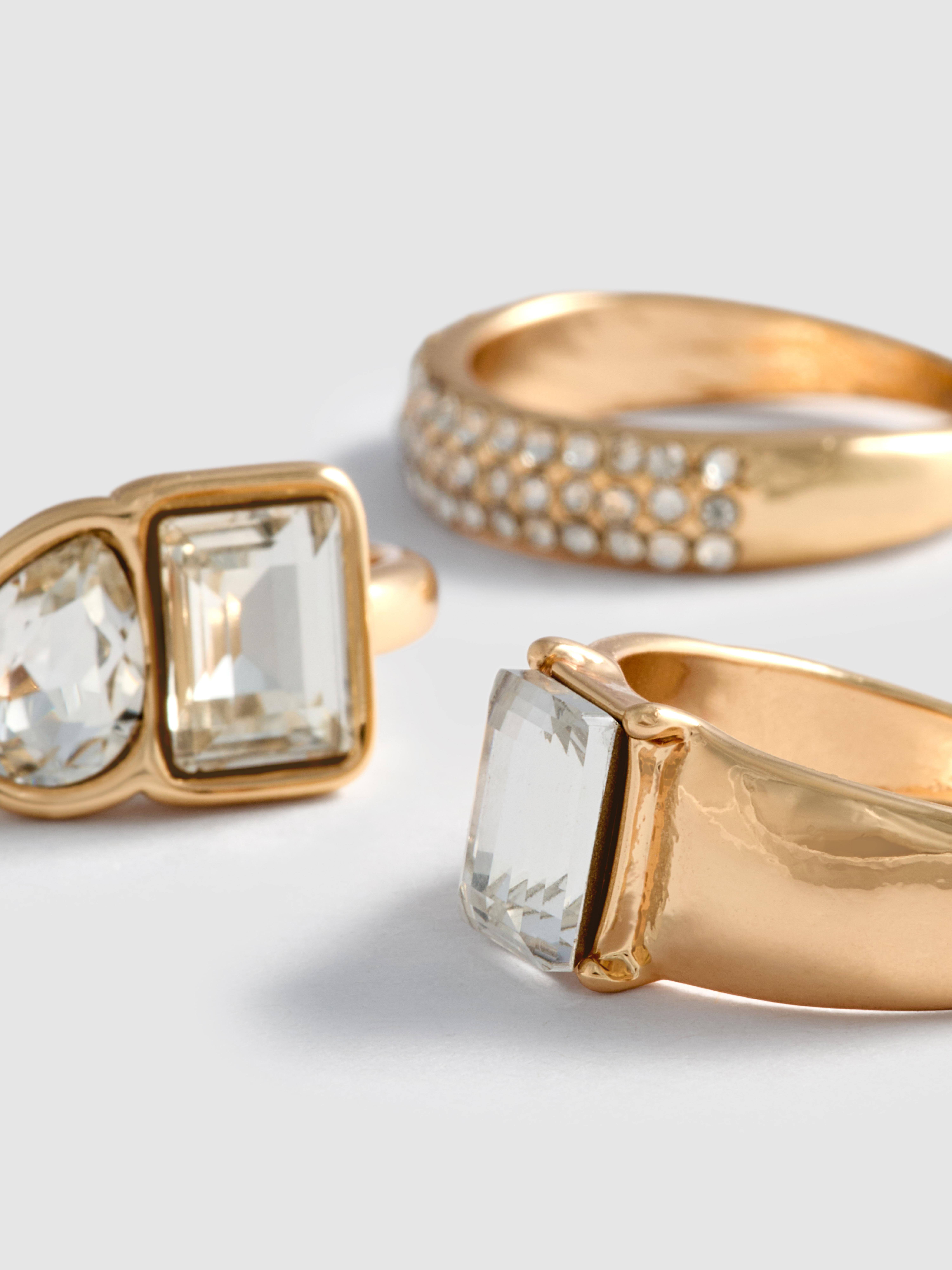 3pk Chunky Diamanté Rings