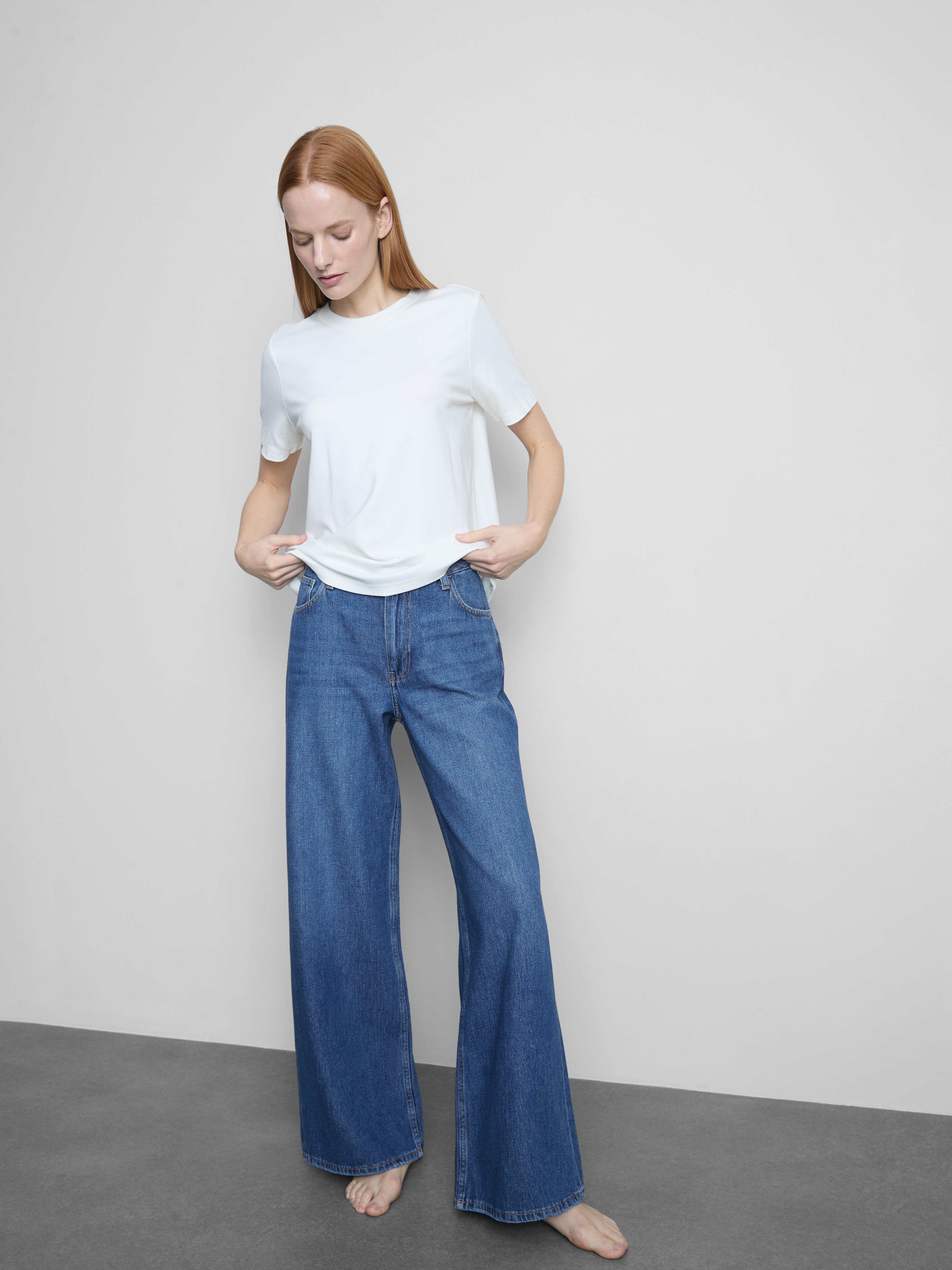 Cotton Denim Wide Leg Jeans