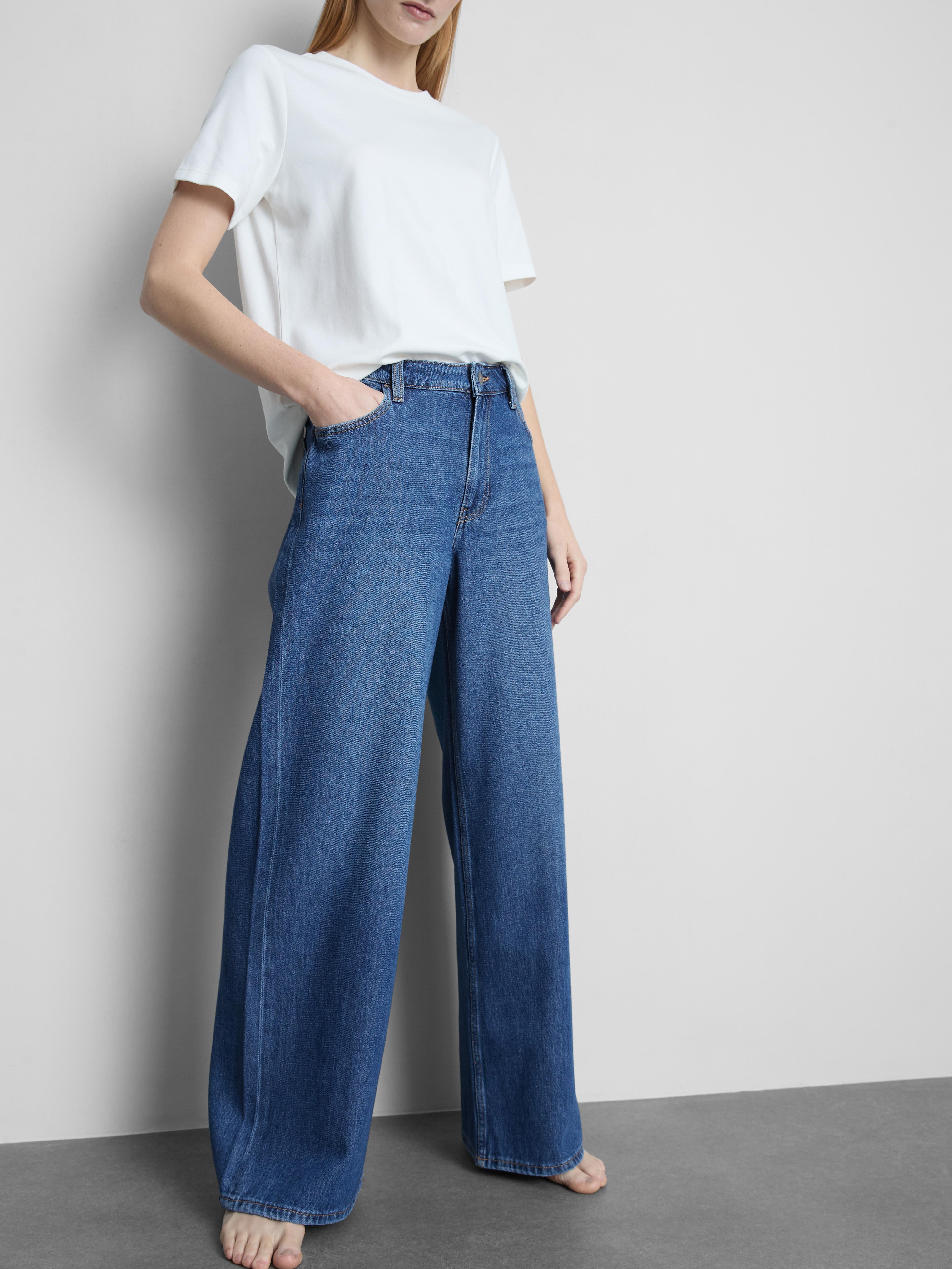 Cotton Denim Wide Leg Jeans