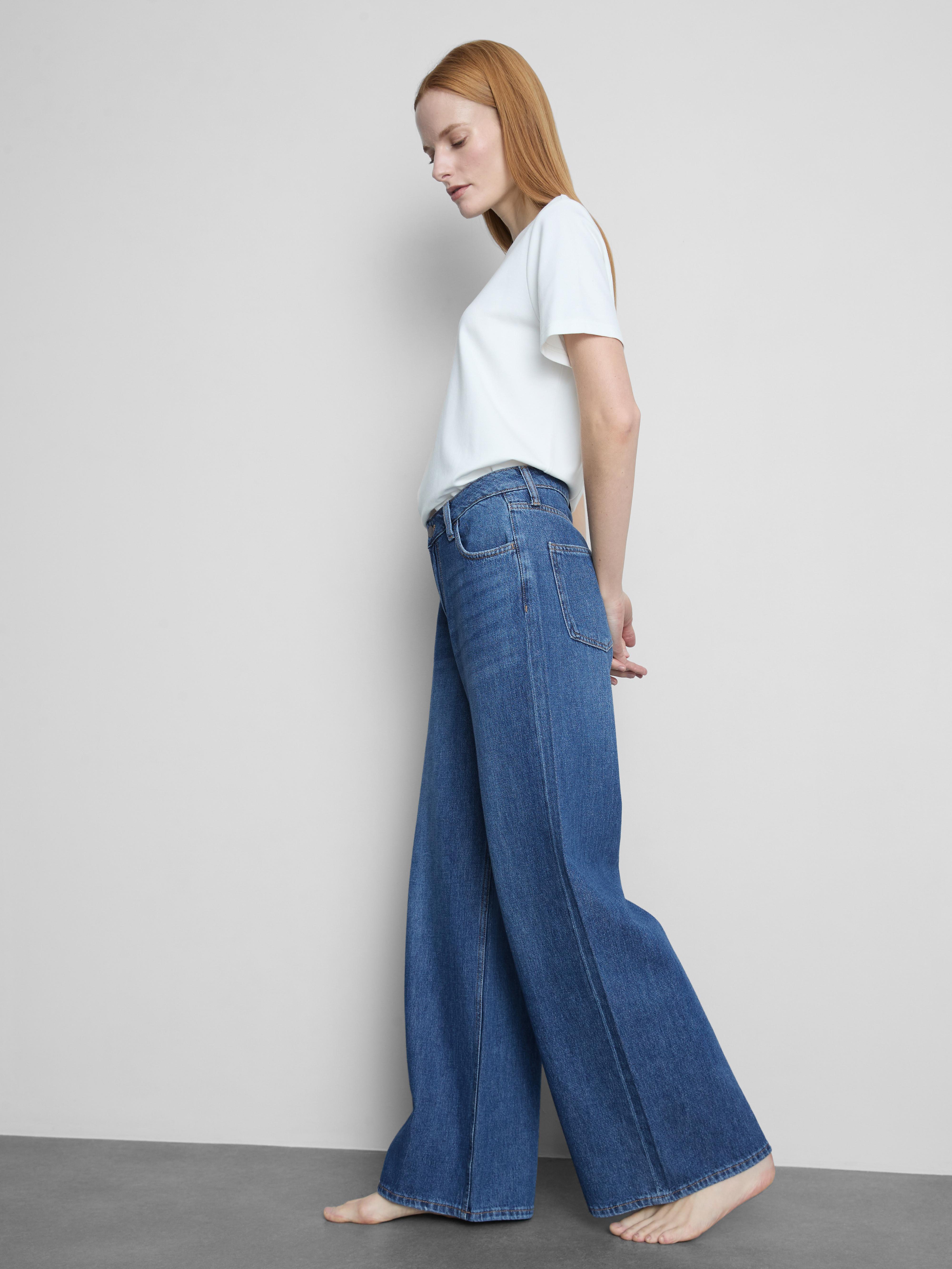 Cotton Denim Wide Leg Jeans