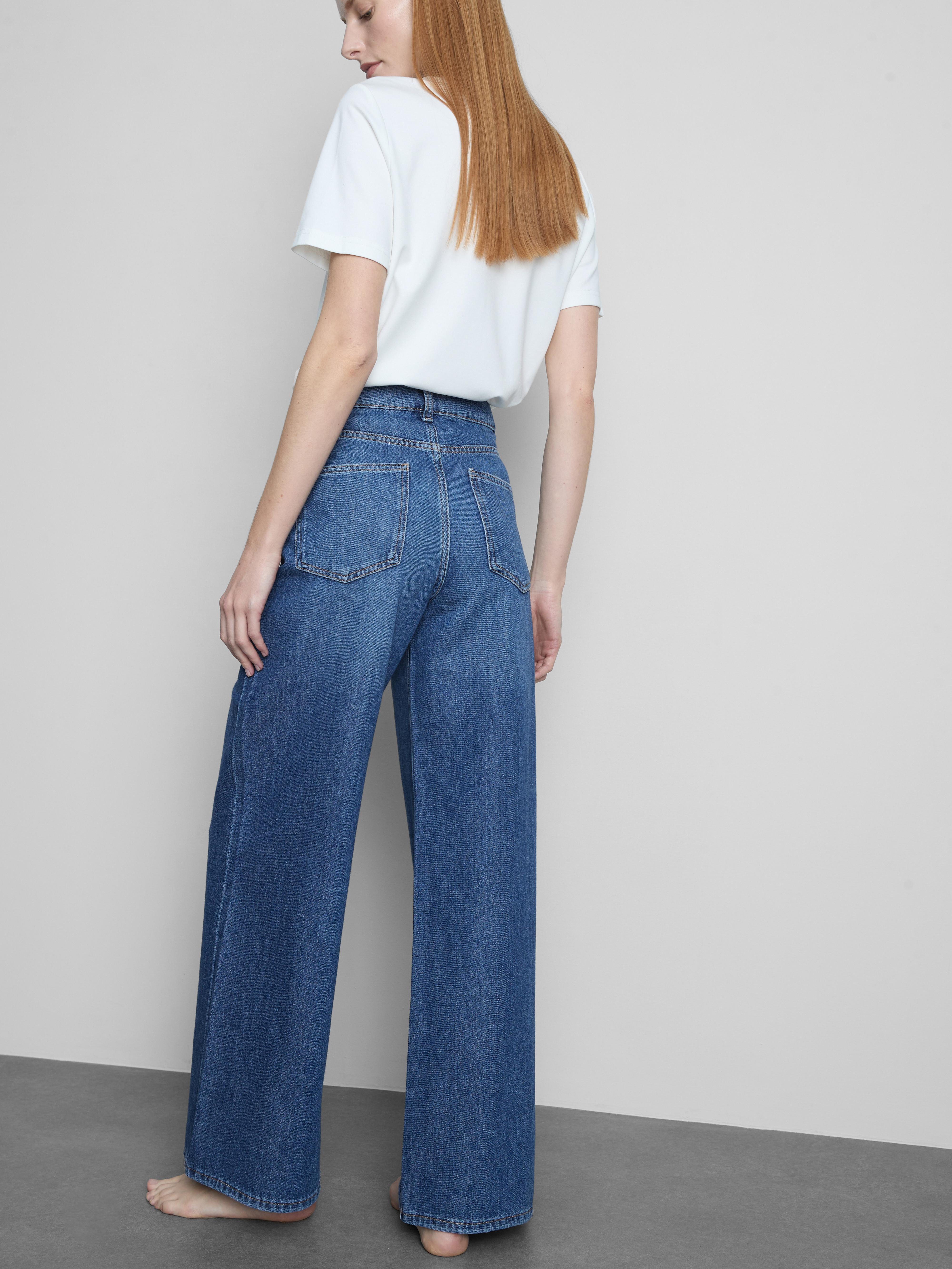 Cotton Denim Wide Leg Jeans