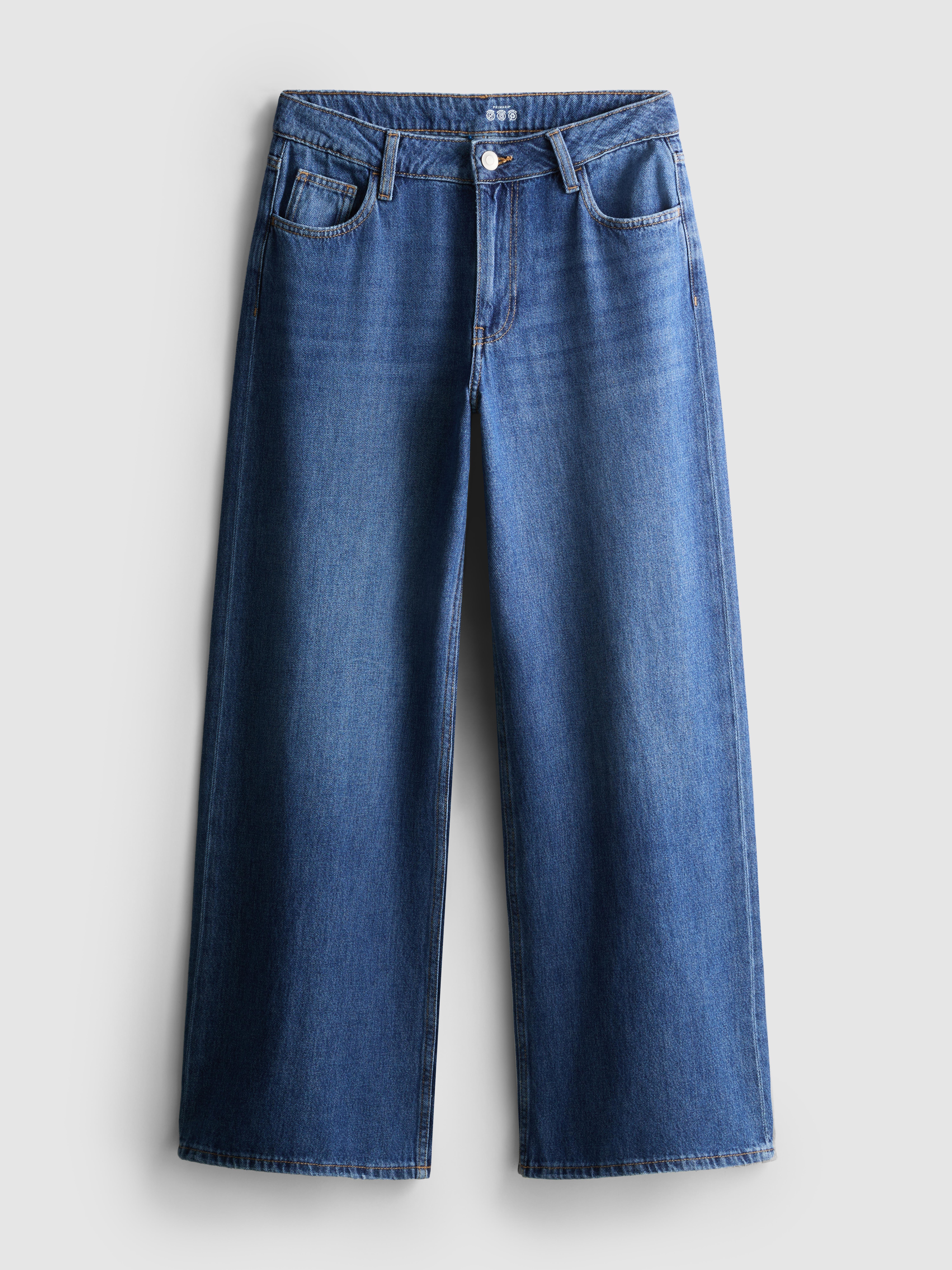 Cotton Denim Wide Leg Jeans