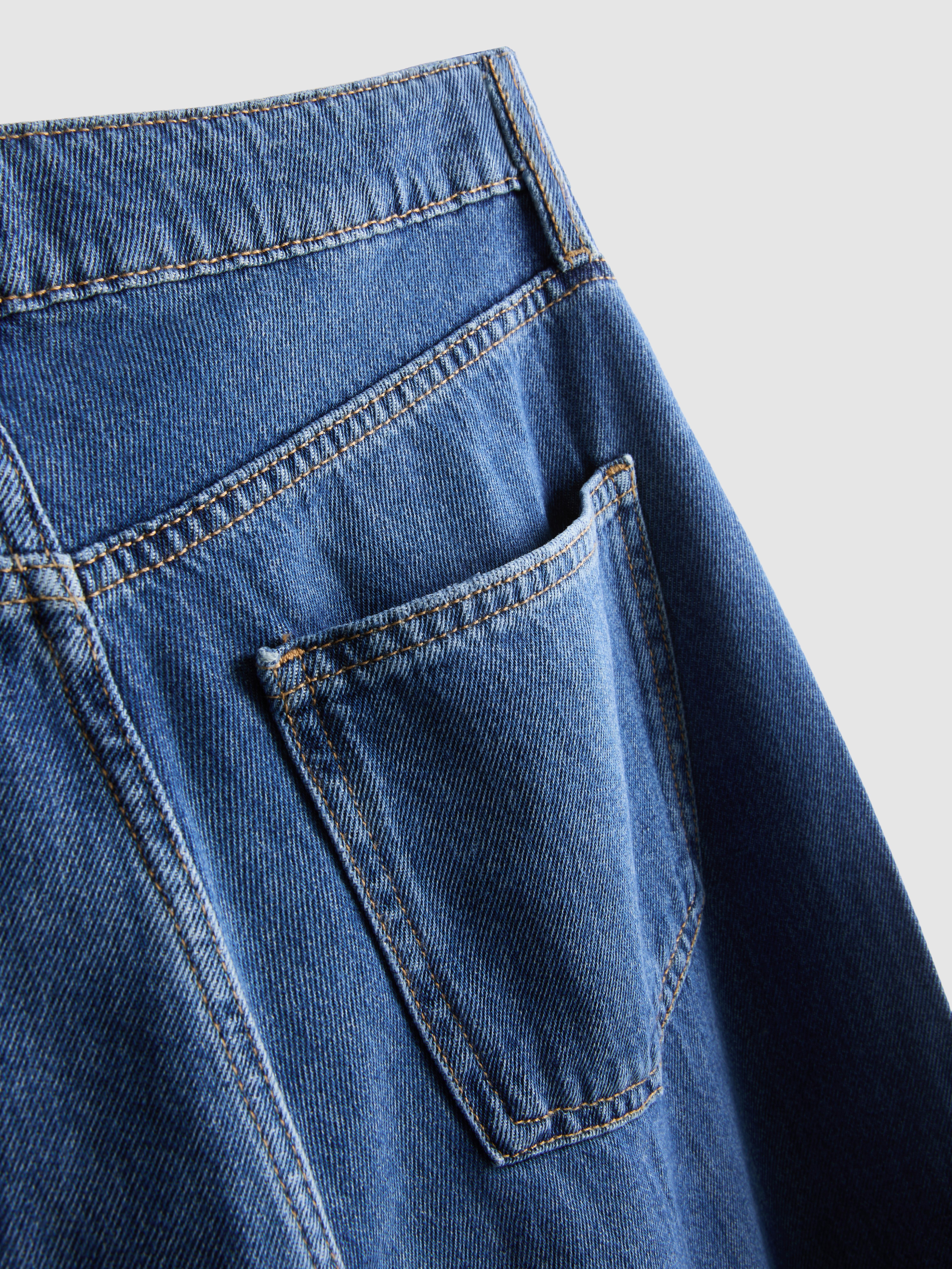 Cotton Denim Wide Leg Jeans