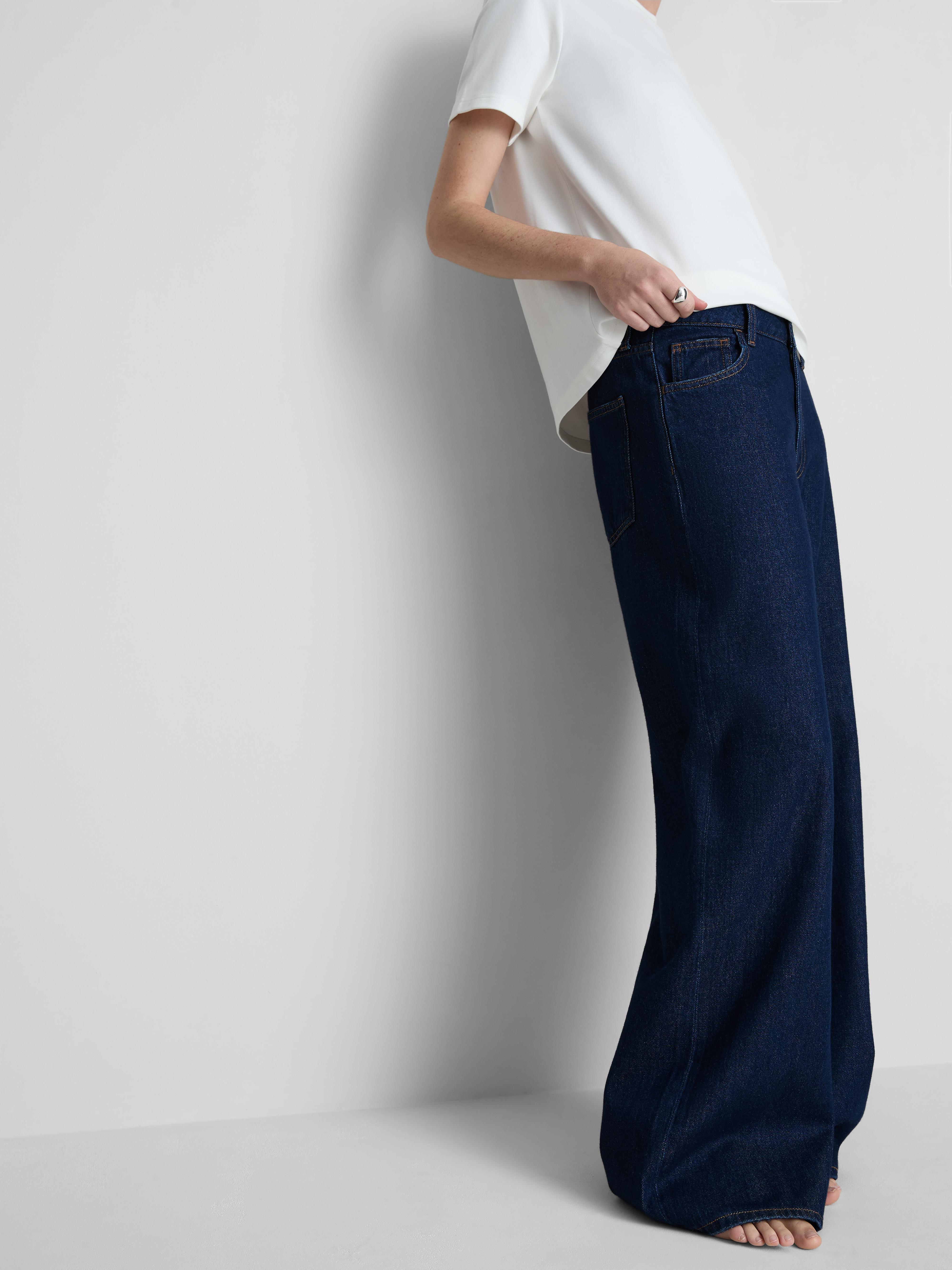 Cotton Denim Wide Leg Jeans