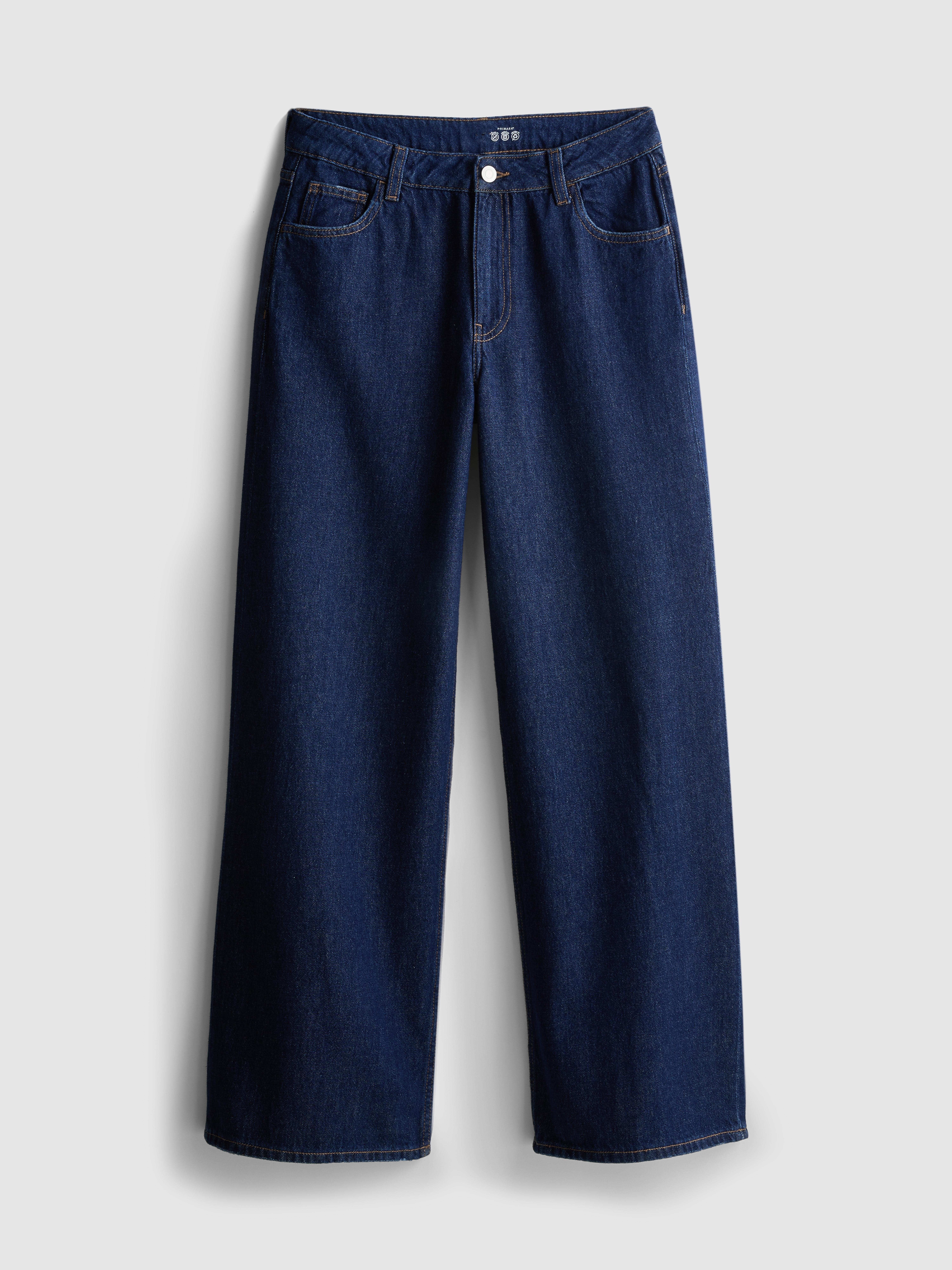 Cotton Denim Wide Leg Jeans