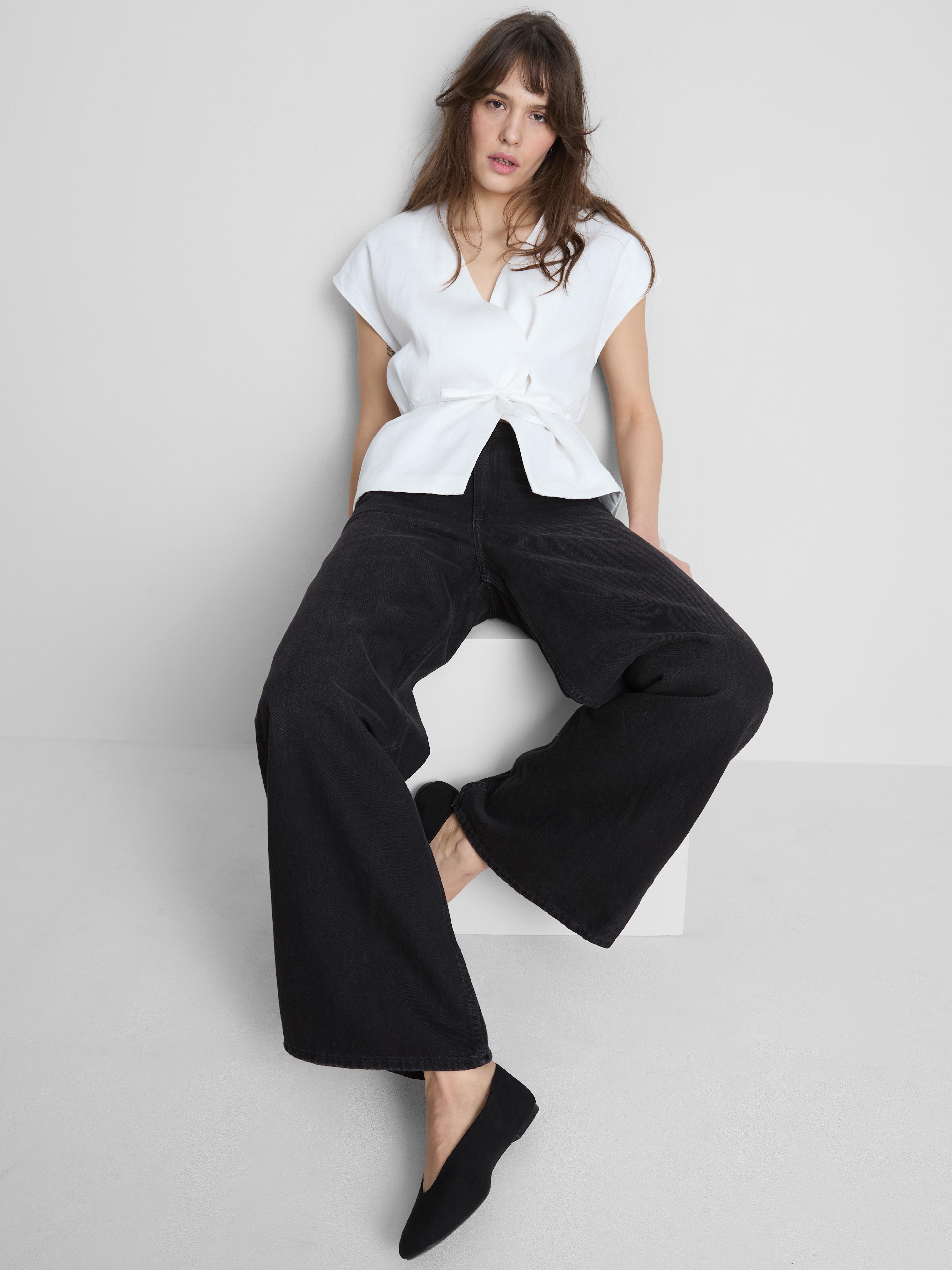 Cotton Denim Wide Leg Jeans