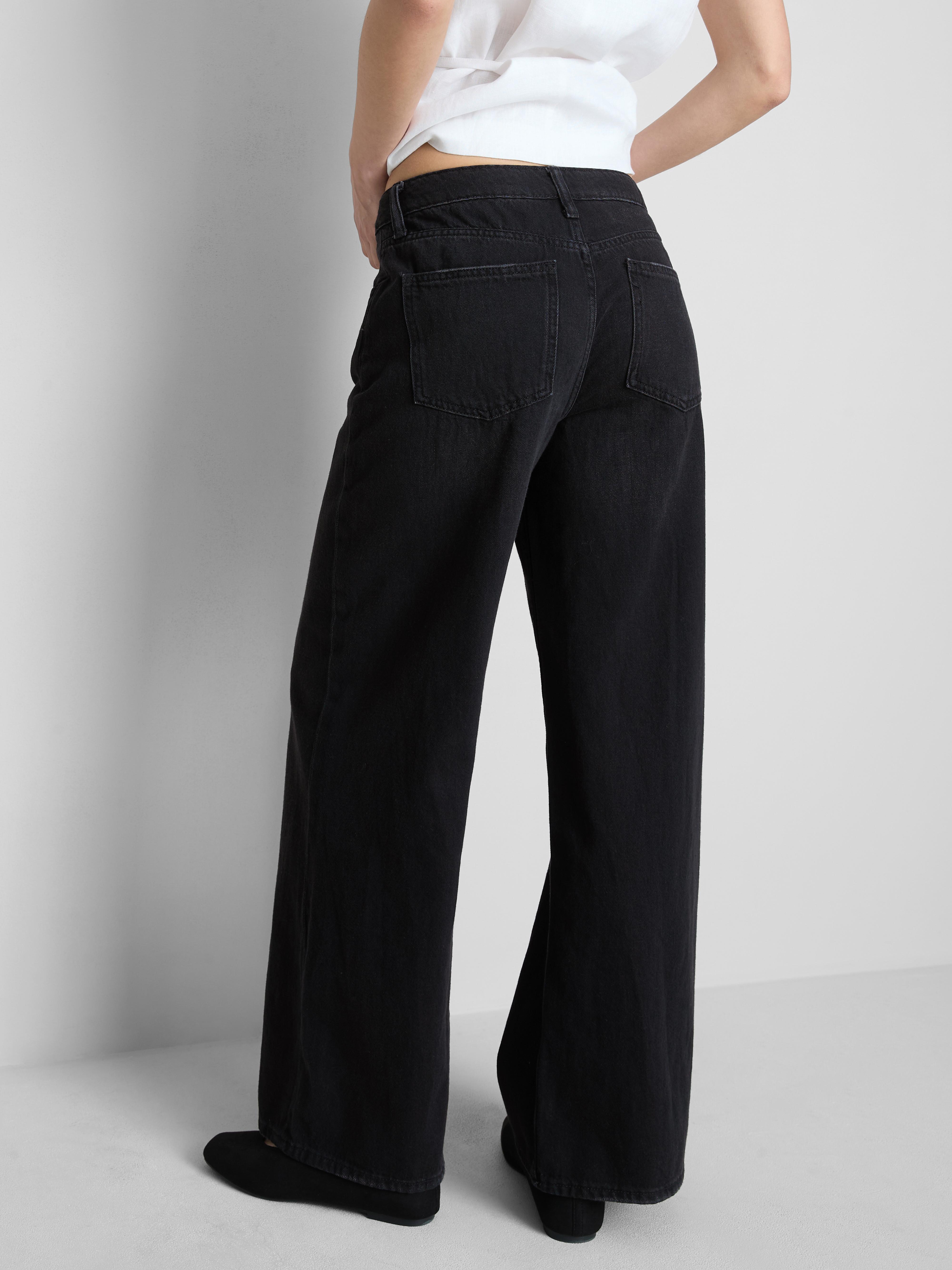 Cotton Denim Wide Leg Jeans