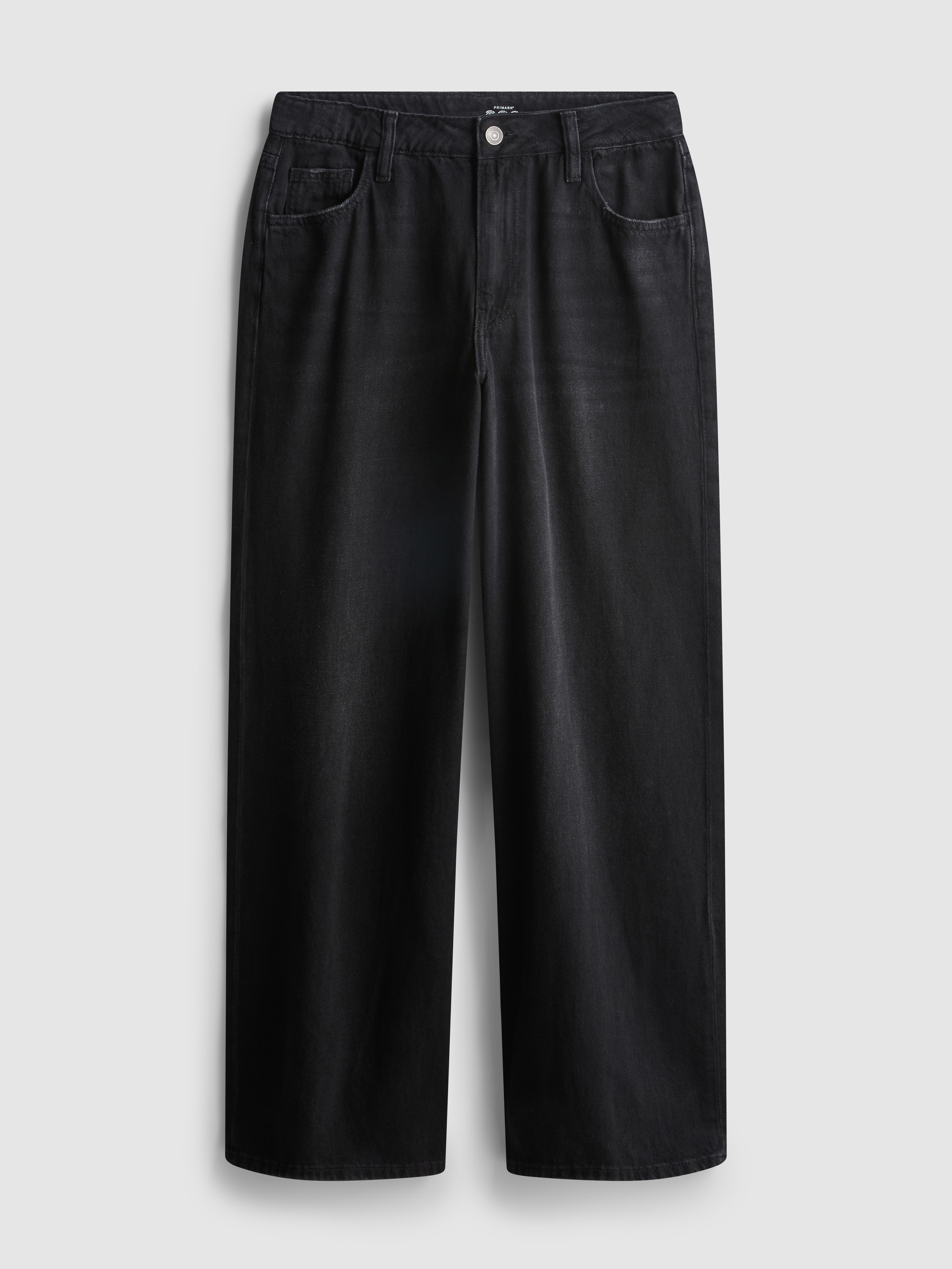Cotton Denim Wide Leg Jeans