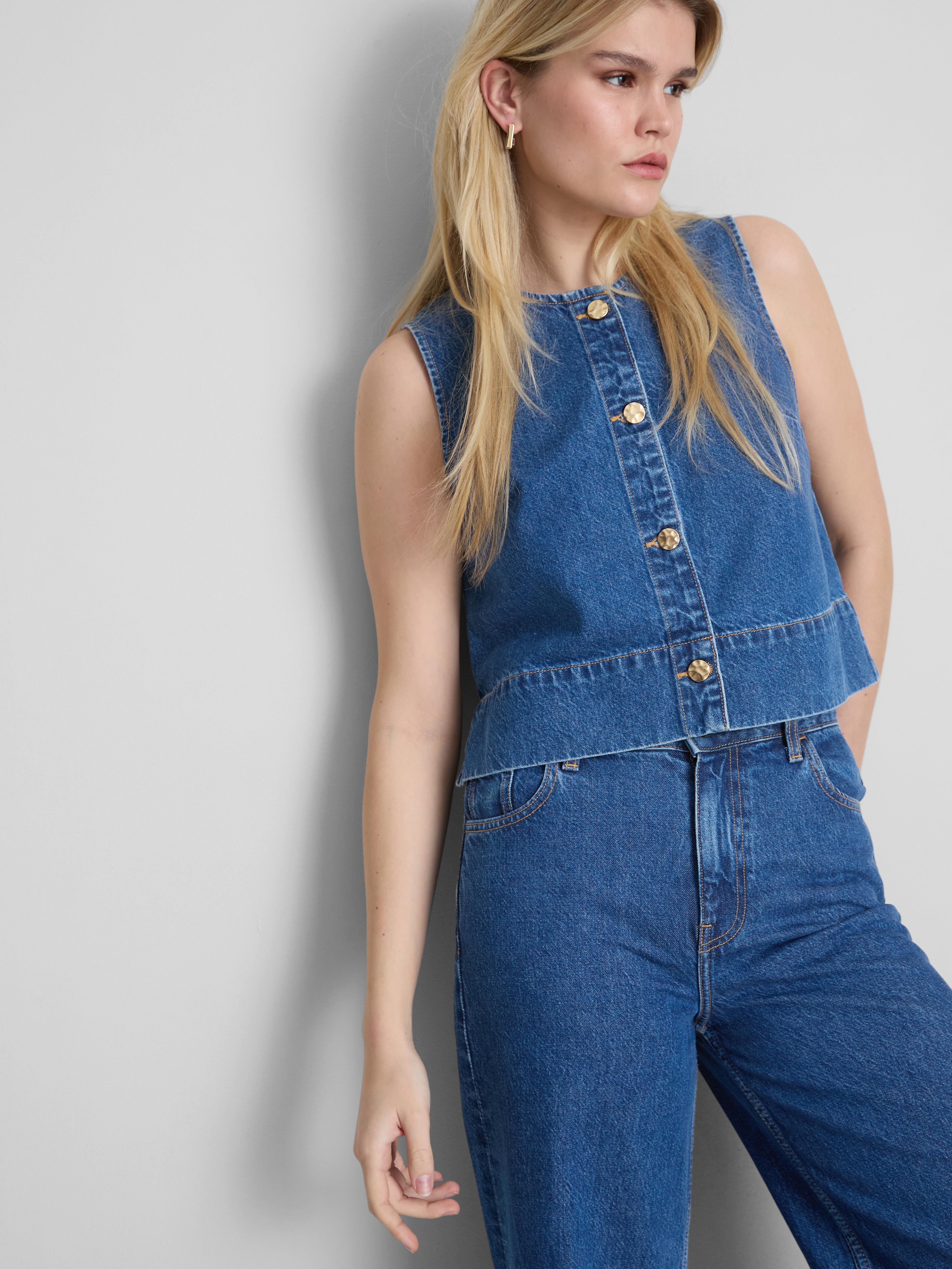 Cotton Denim Cropped Waistcoat