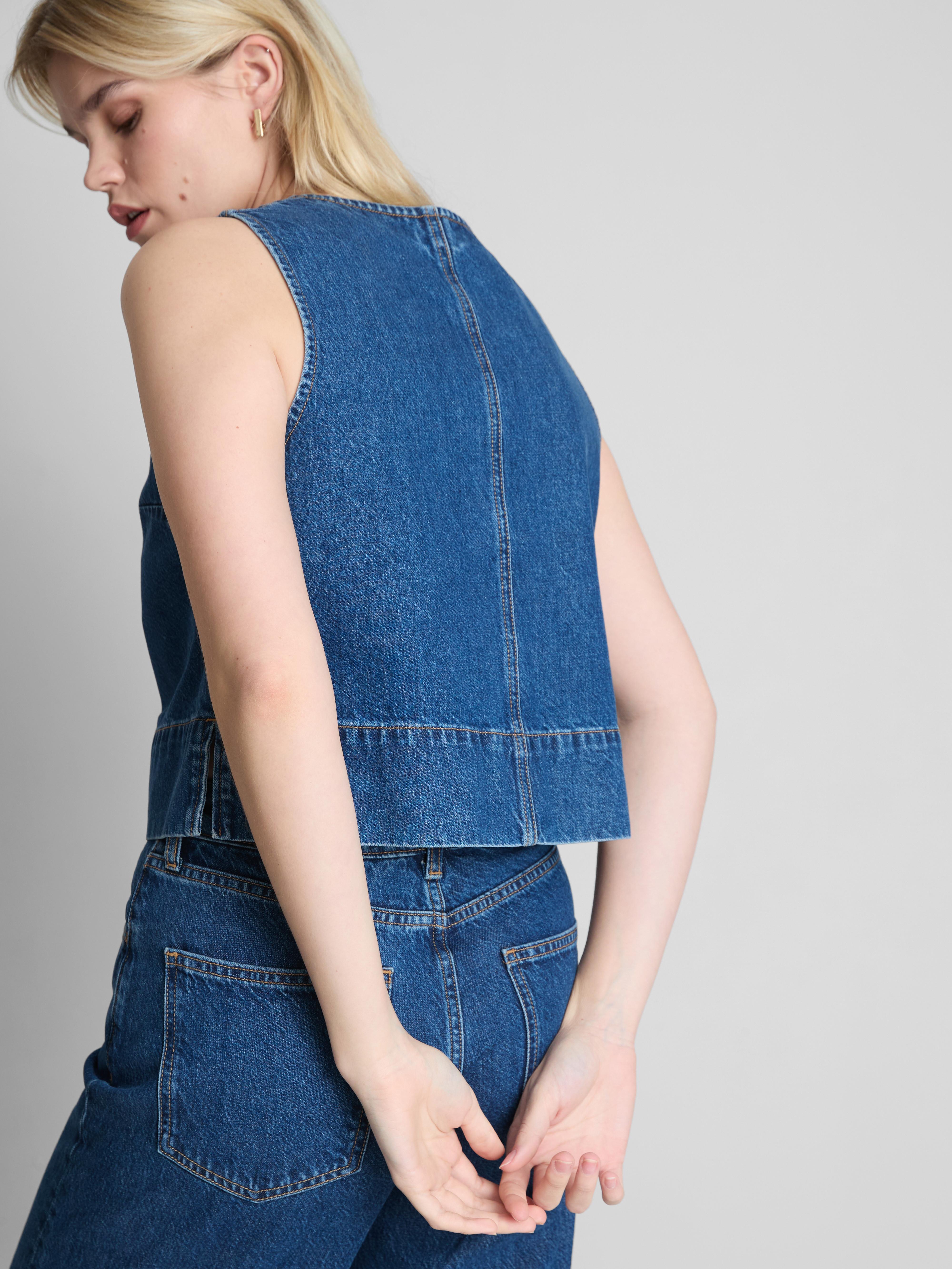 Cotton Denim Cropped Waistcoat