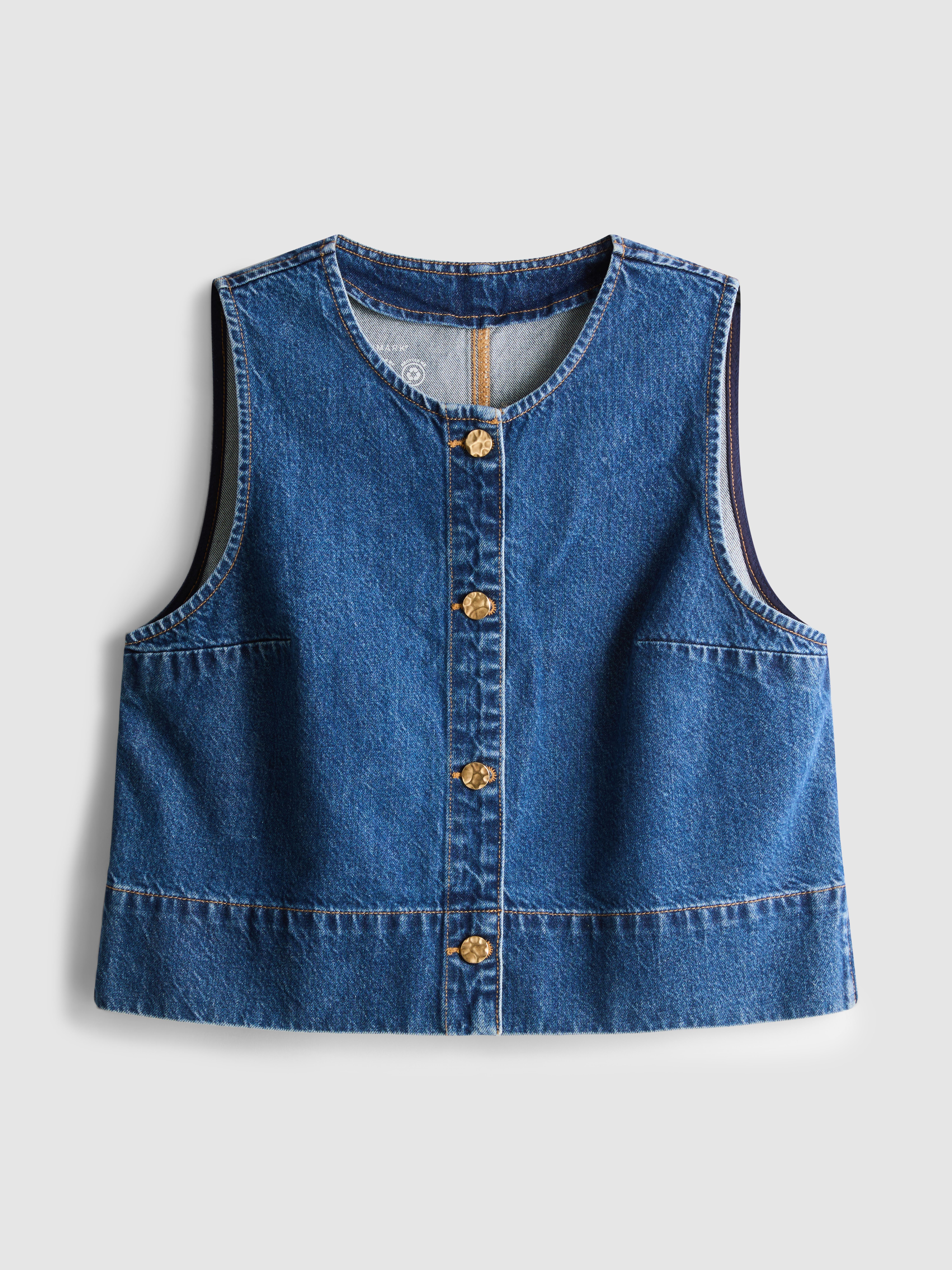Cotton Denim Cropped Waistcoat