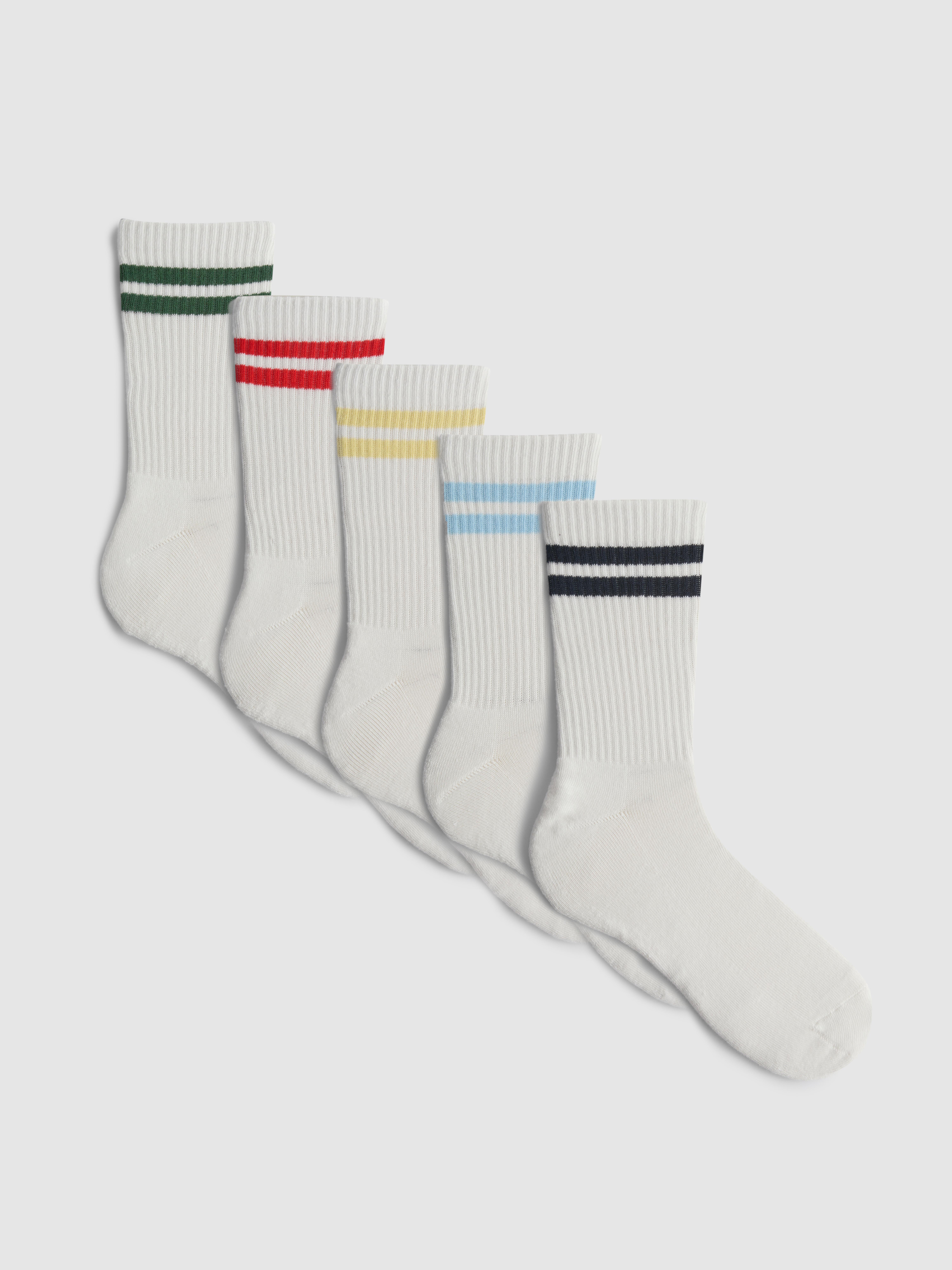 Men's Ivory 5-Pack Striped Ankle Socks