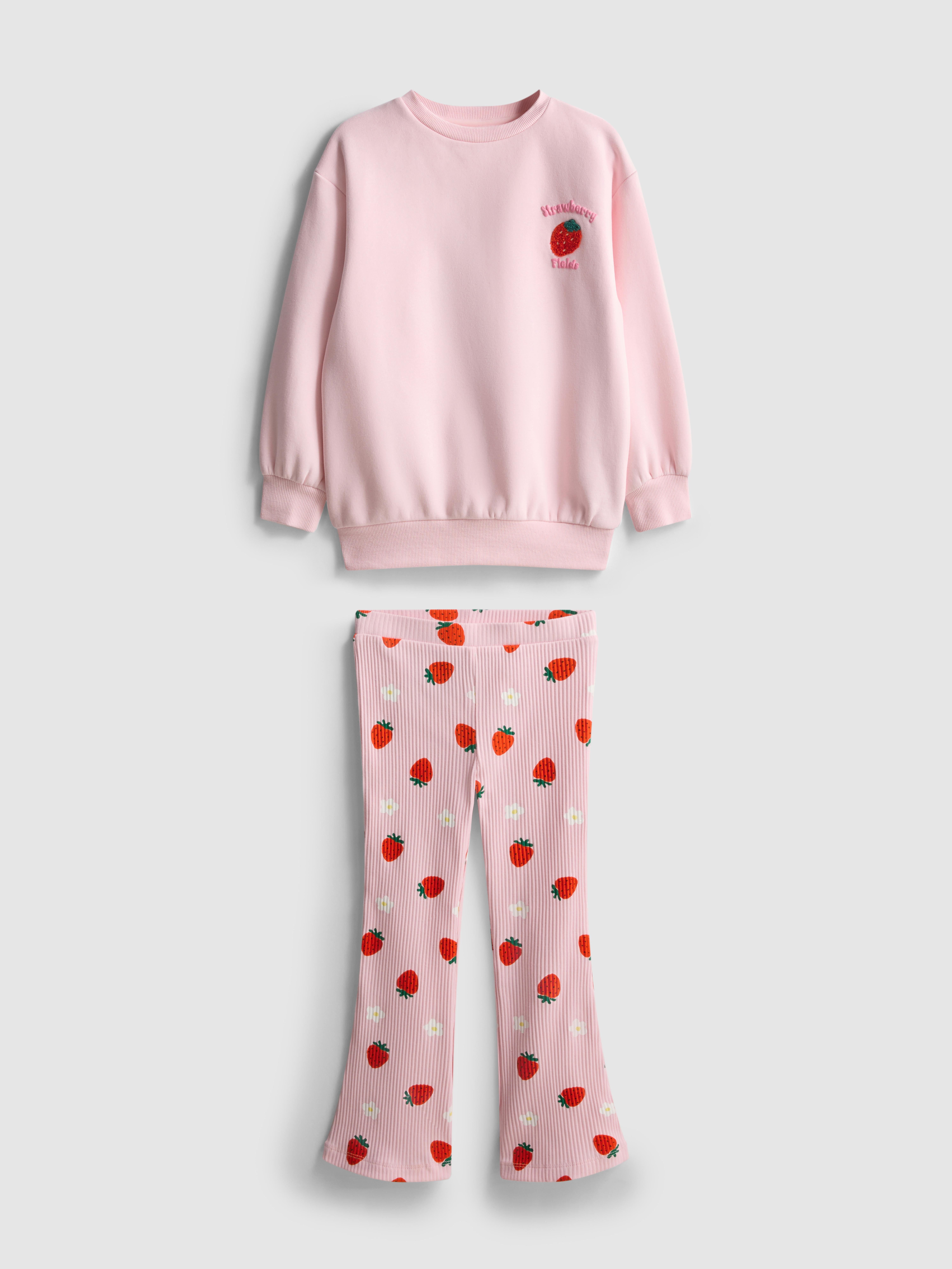 1.5-8yrs | Strawberry Graphic Sweatshirt and Flare Leggings Set