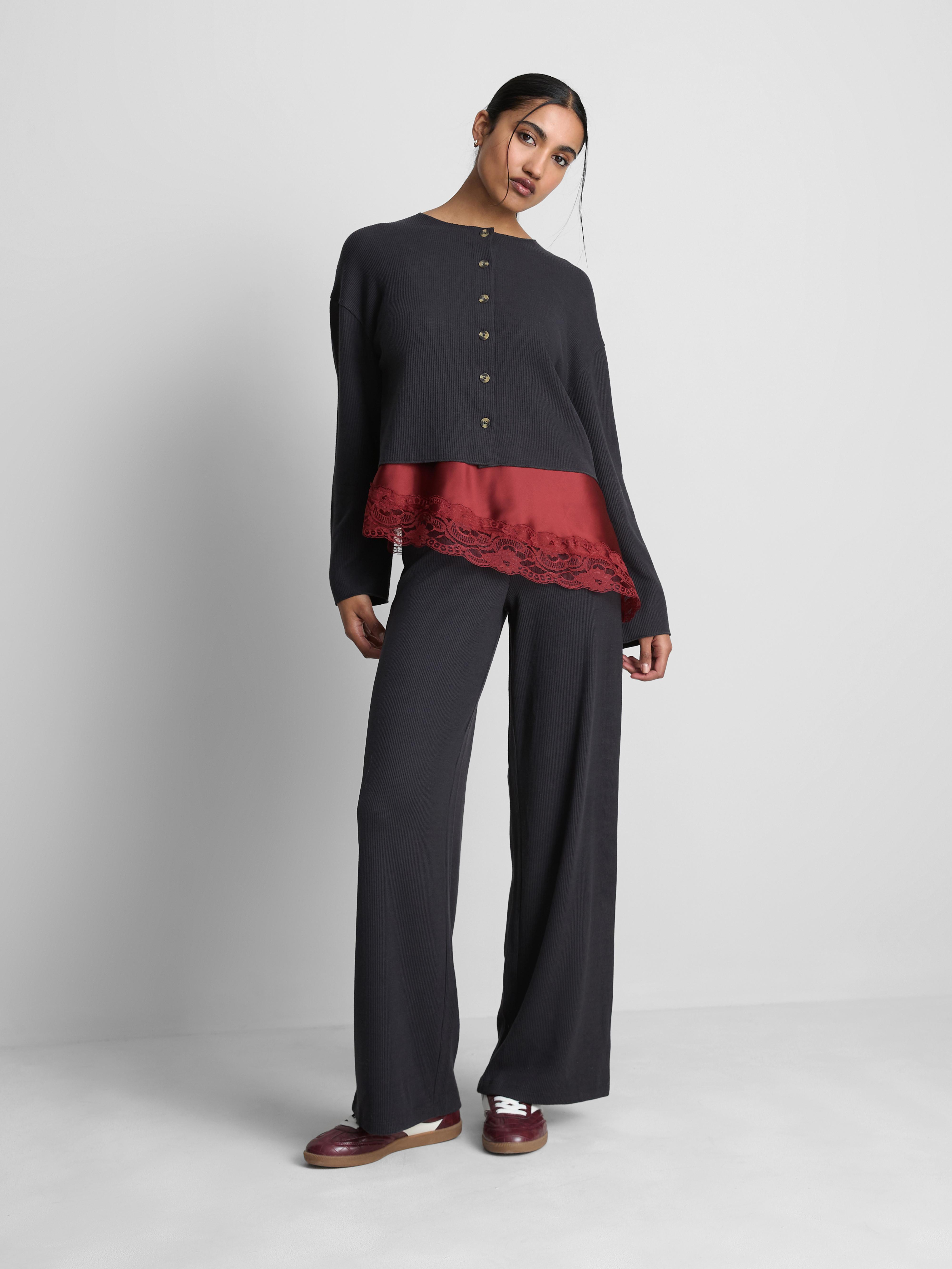 Ribbed Jersey Round-Neck Cardigan