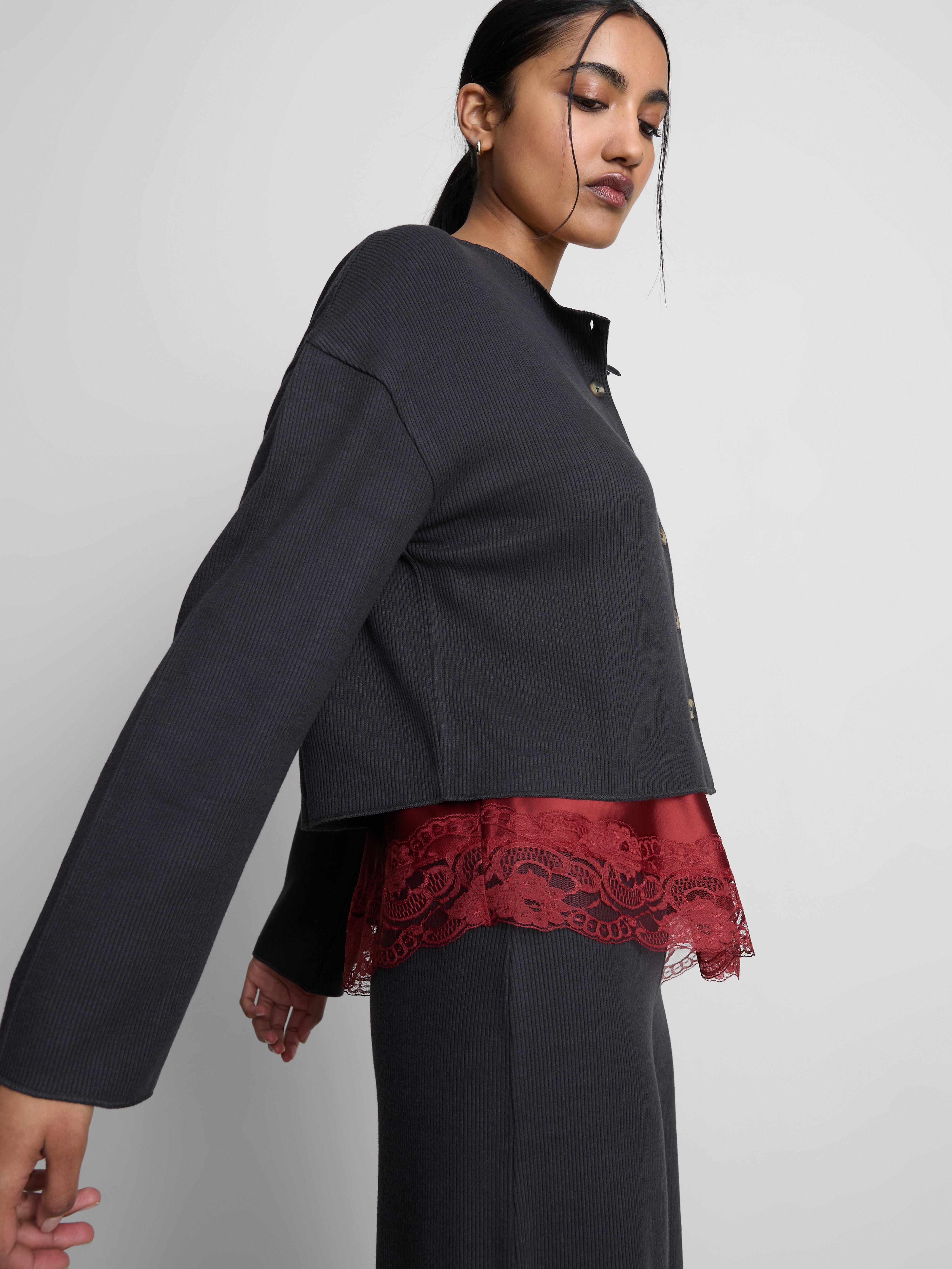 Ribbed Jersey Round-Neck Cardigan