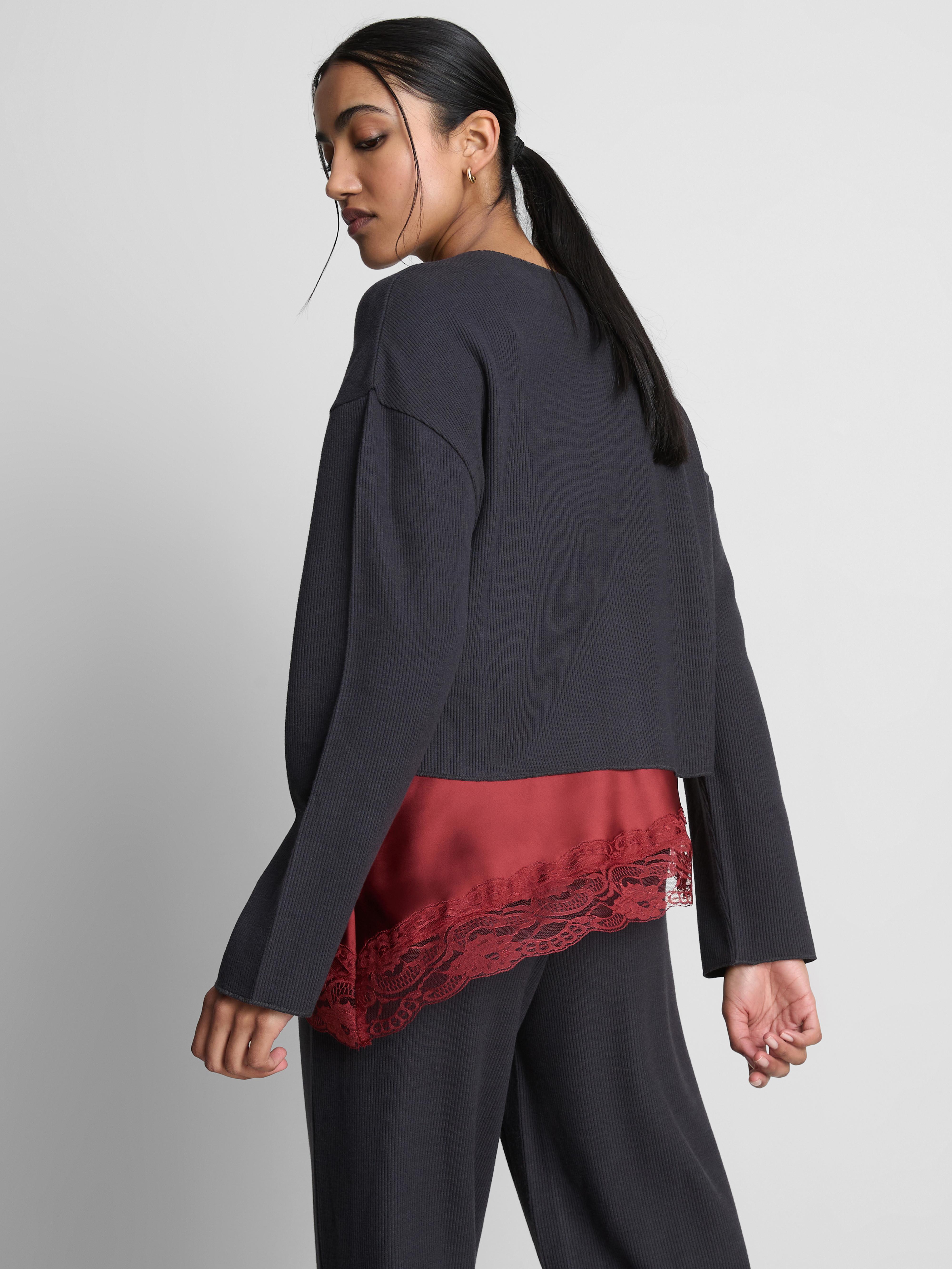 Ribbed Jersey Round-Neck Cardigan