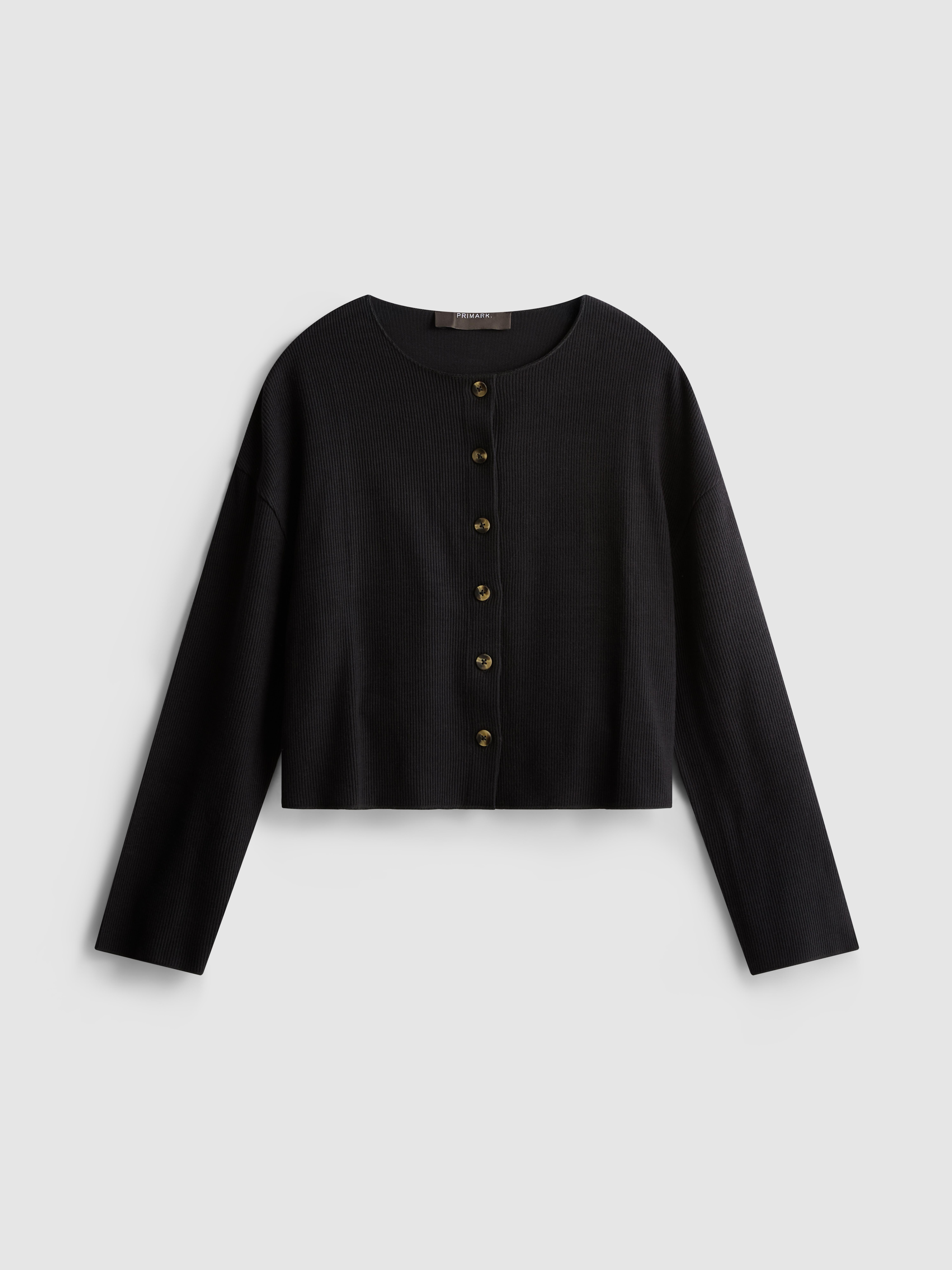 Ribbed Jersey Round-Neck Cardigan