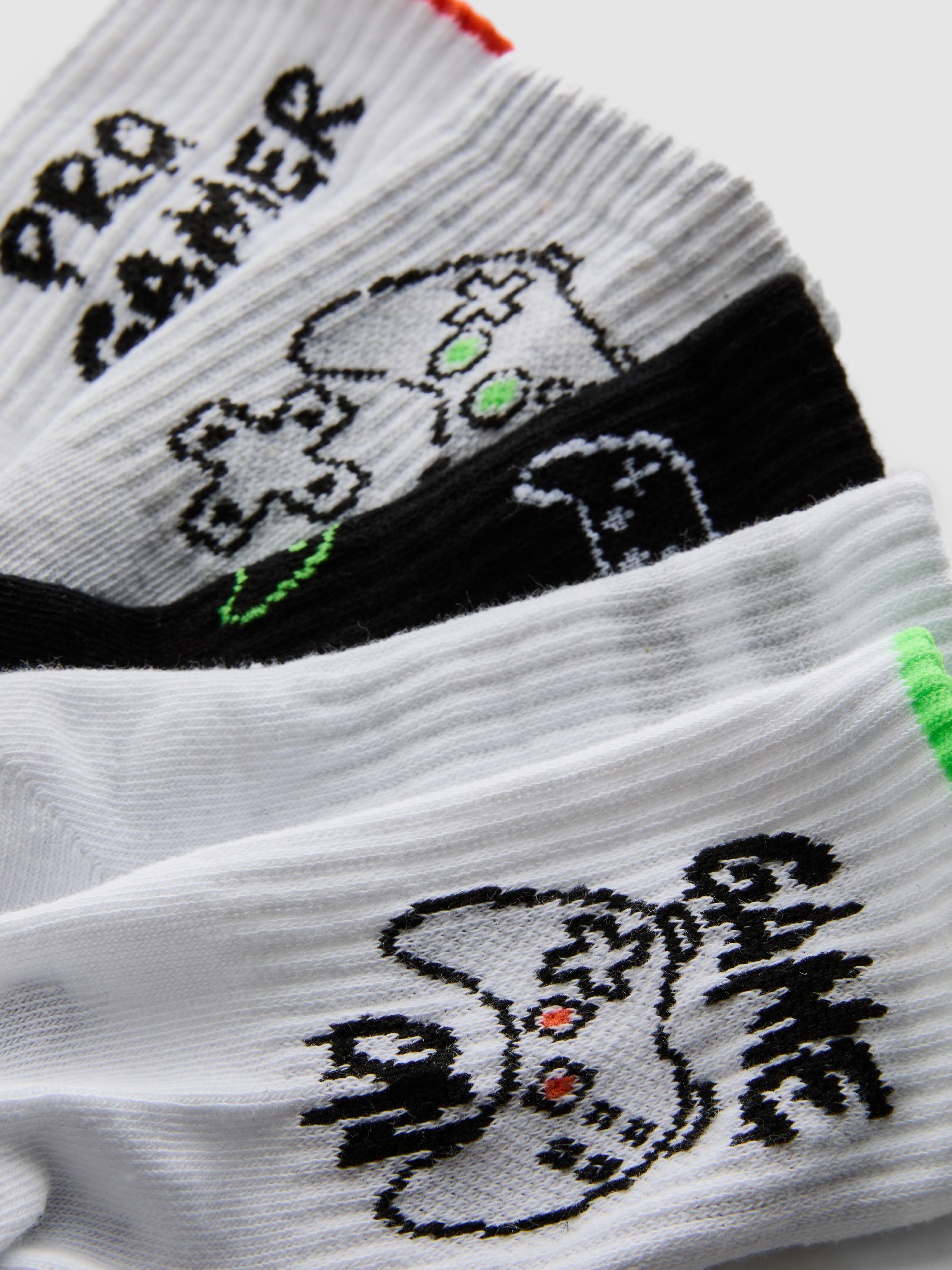 Boys White 5pk Gaming Patterned Ankle Socks