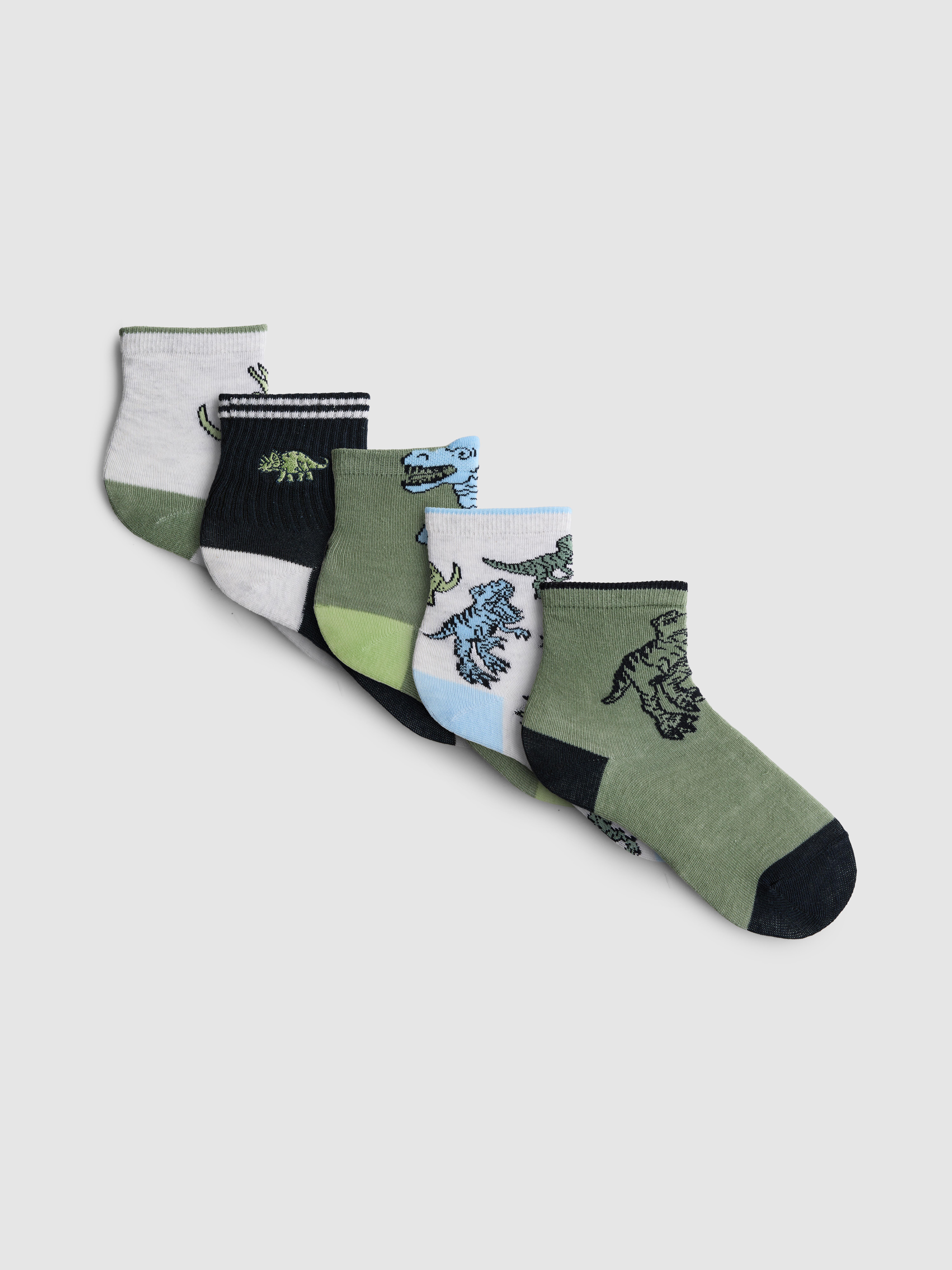 5pk Dinosaur Graphic Ankle Socks