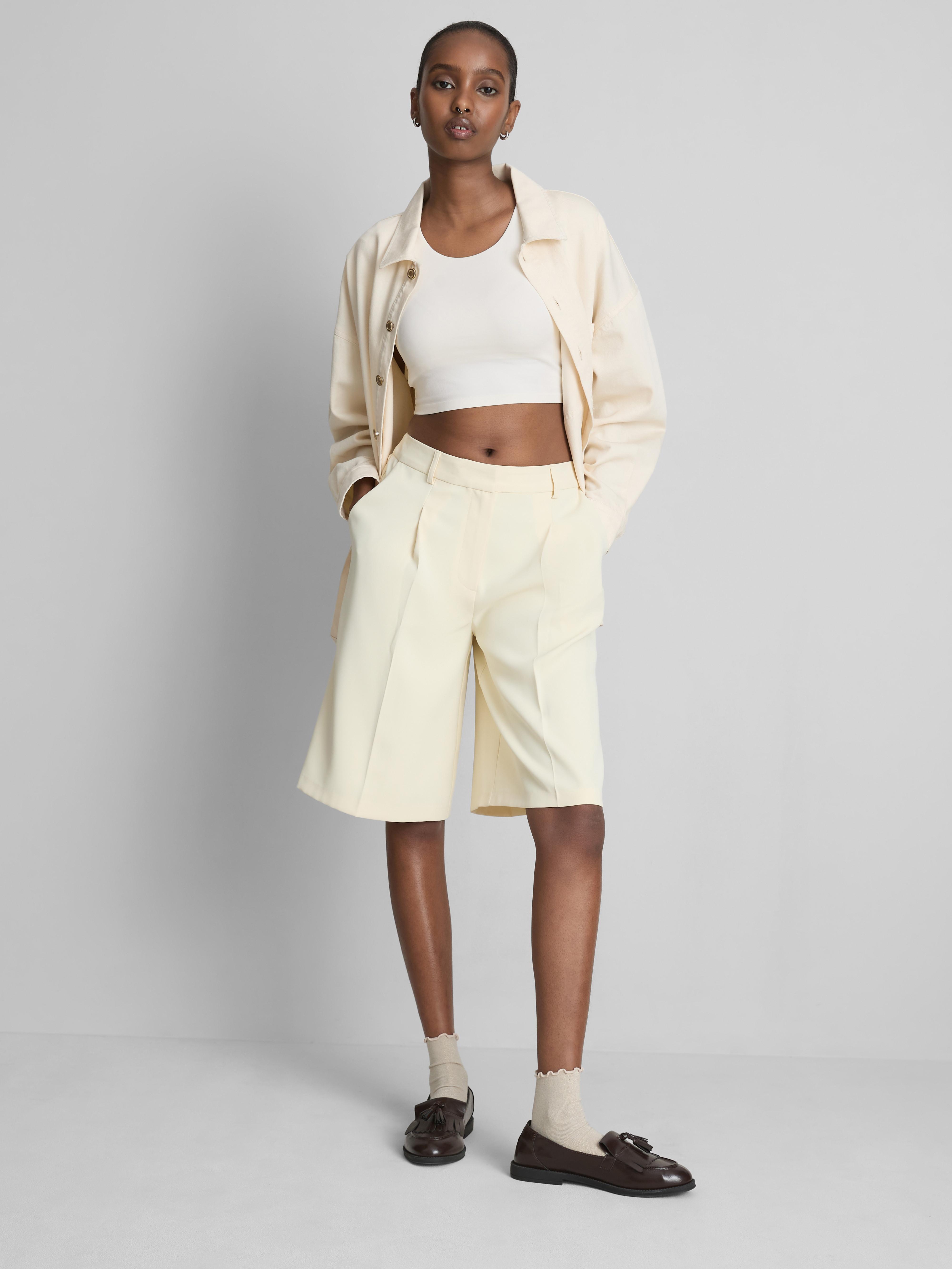 Crop Top A Costine Donna Maniche Corte - Y2K Basic In Maglia Morbida, Taglie XS, Colore Bianco